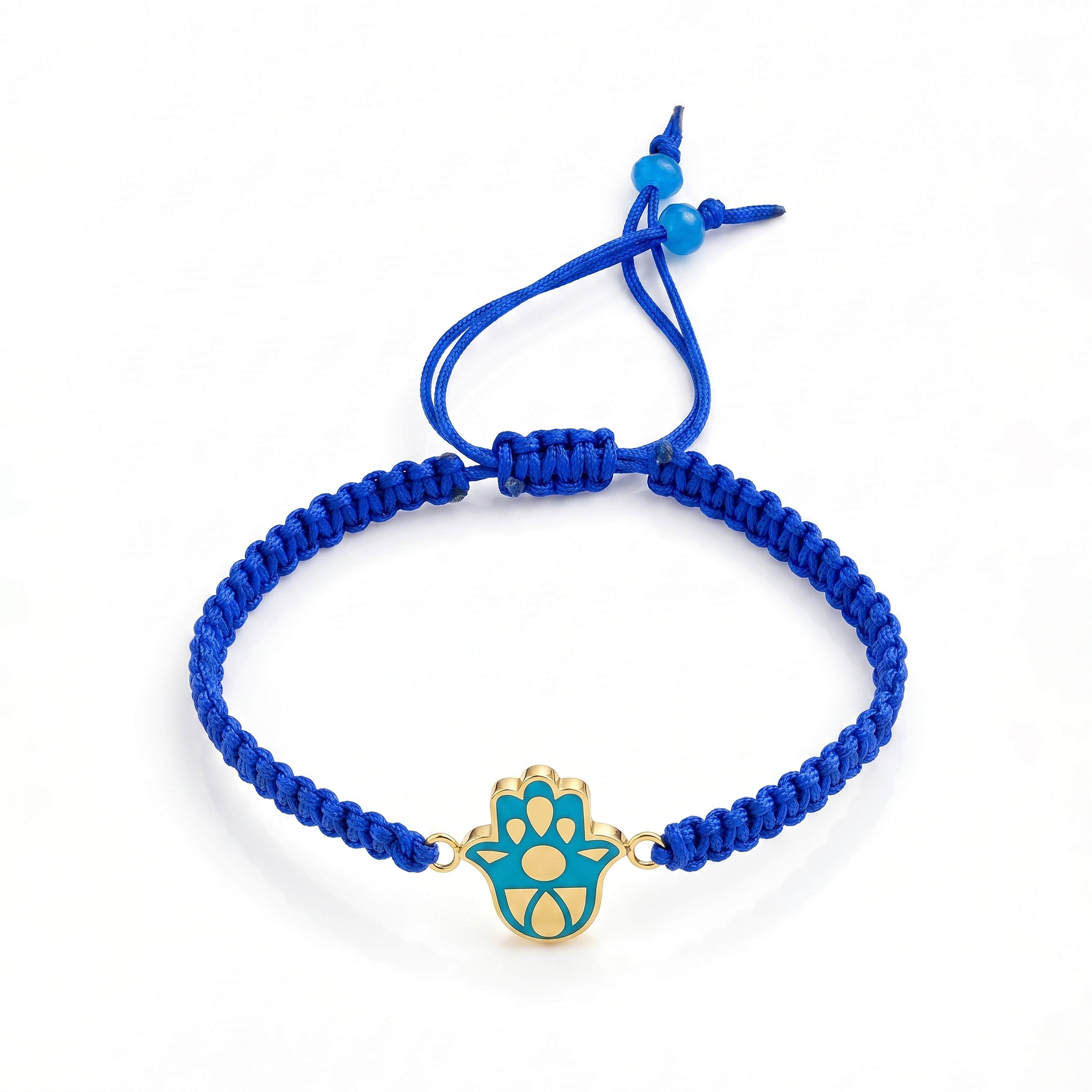 18K Gold Hamsa Hand Blue Braided Bracelet