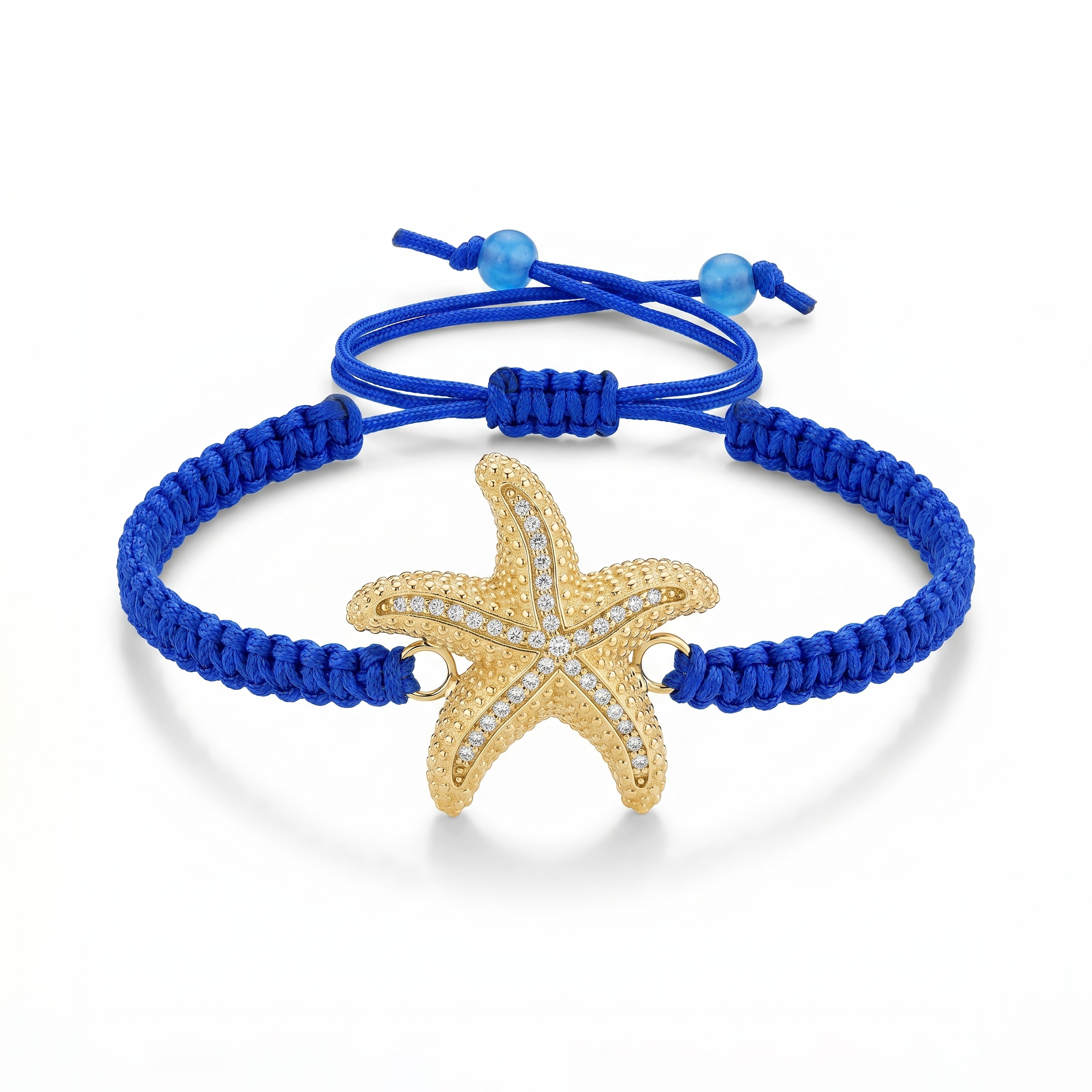 18K Gold Starfish Blue Braided Bracelet