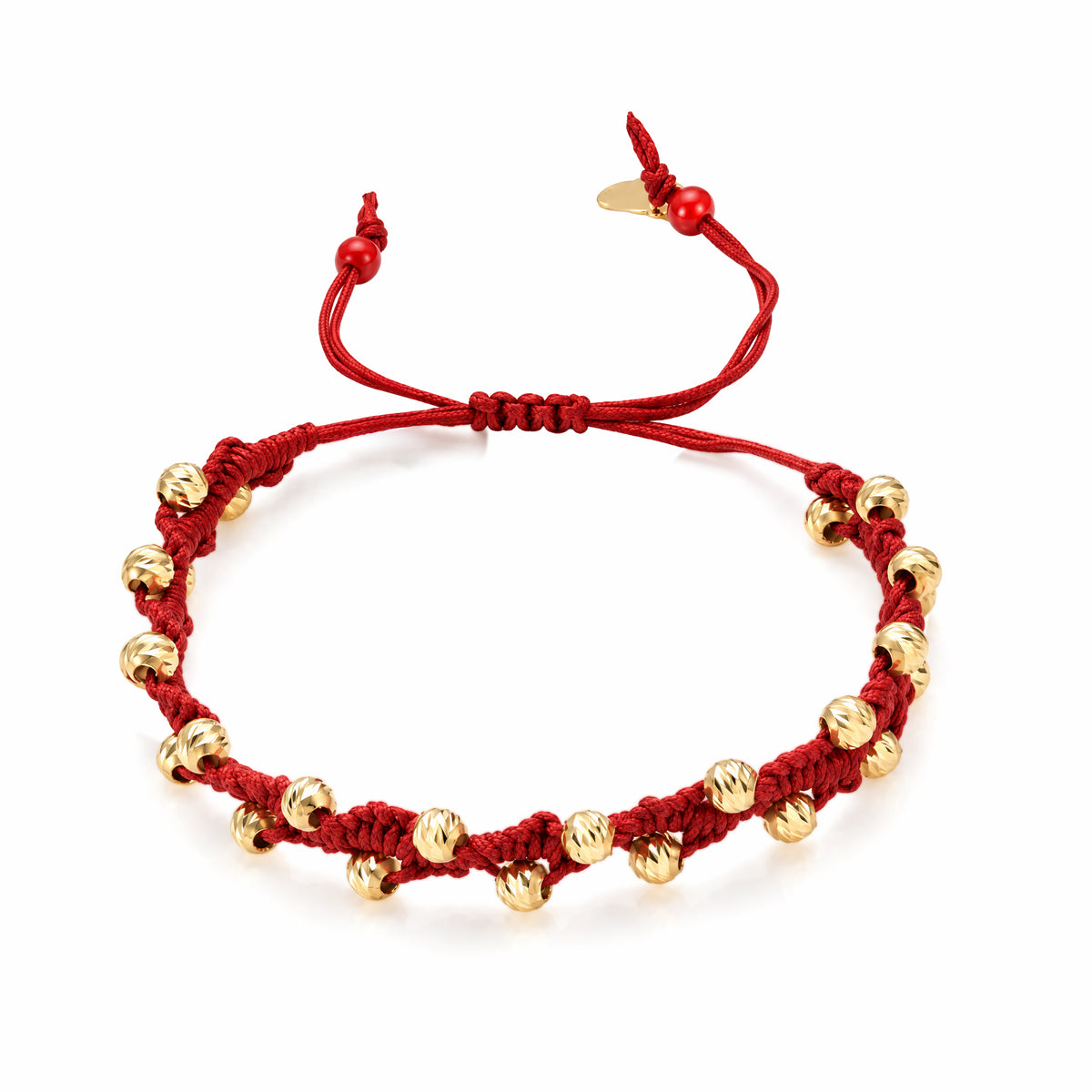 18K Duo Gold Beads Burgundy Twisted Braid Bracelet