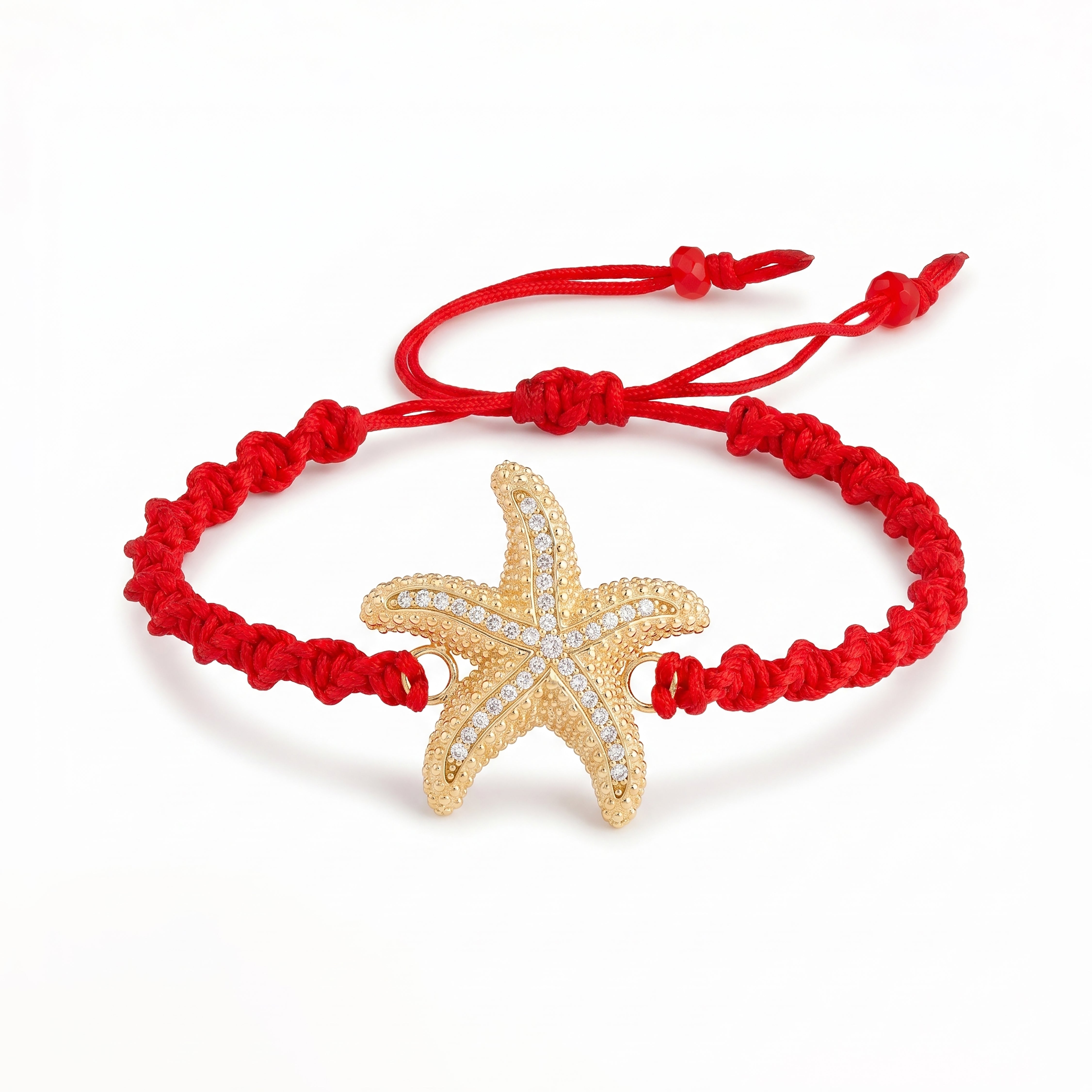 18K Gold Starfish Red Braided Bracelet