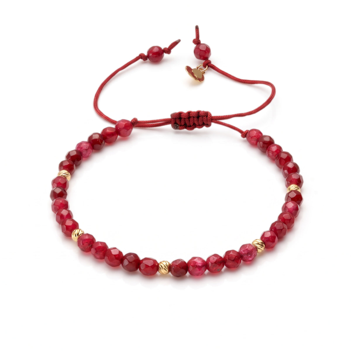 18K Gold Beads and Dark Red Stones Bracelet