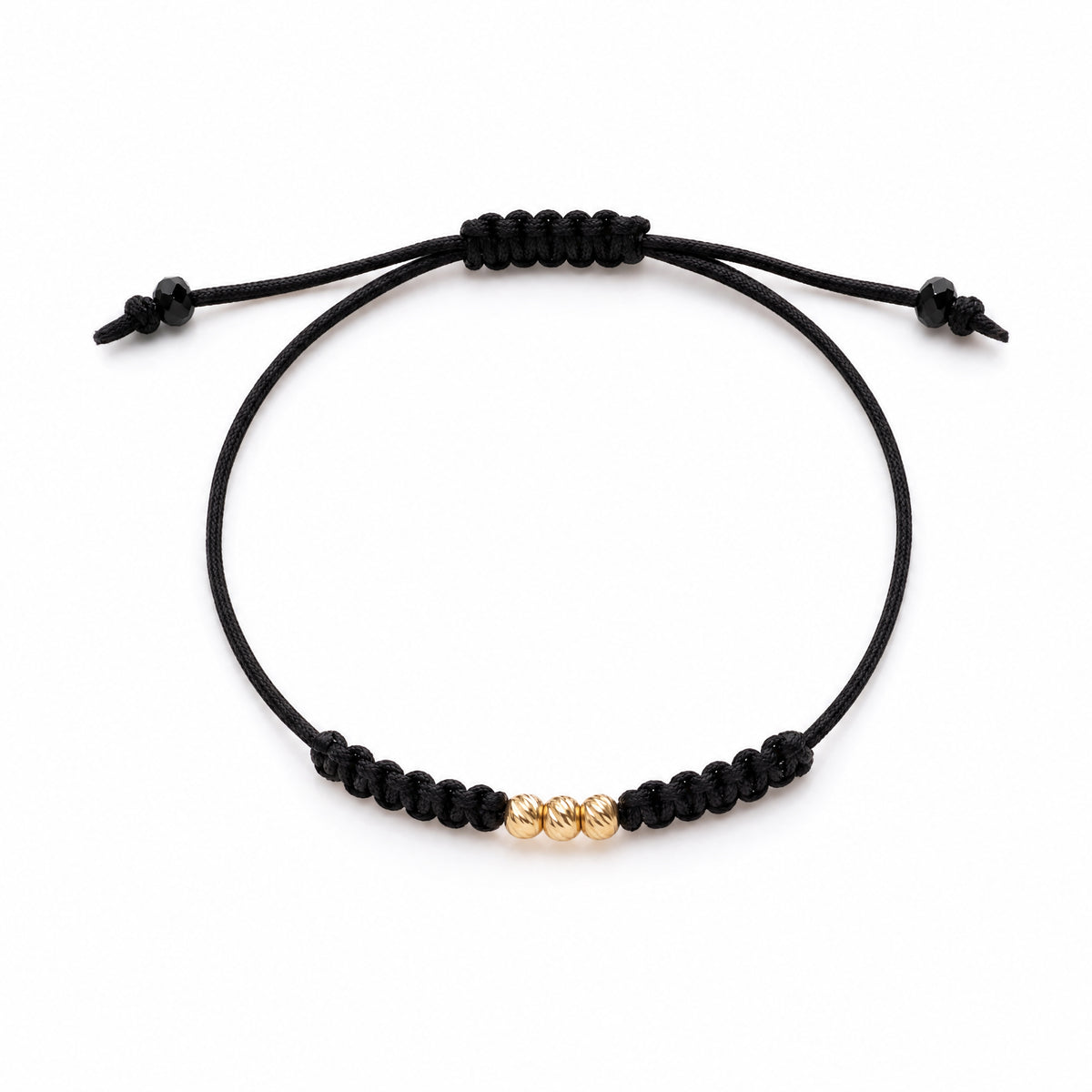 18K Gold Beads Half Braided Black Bracelet