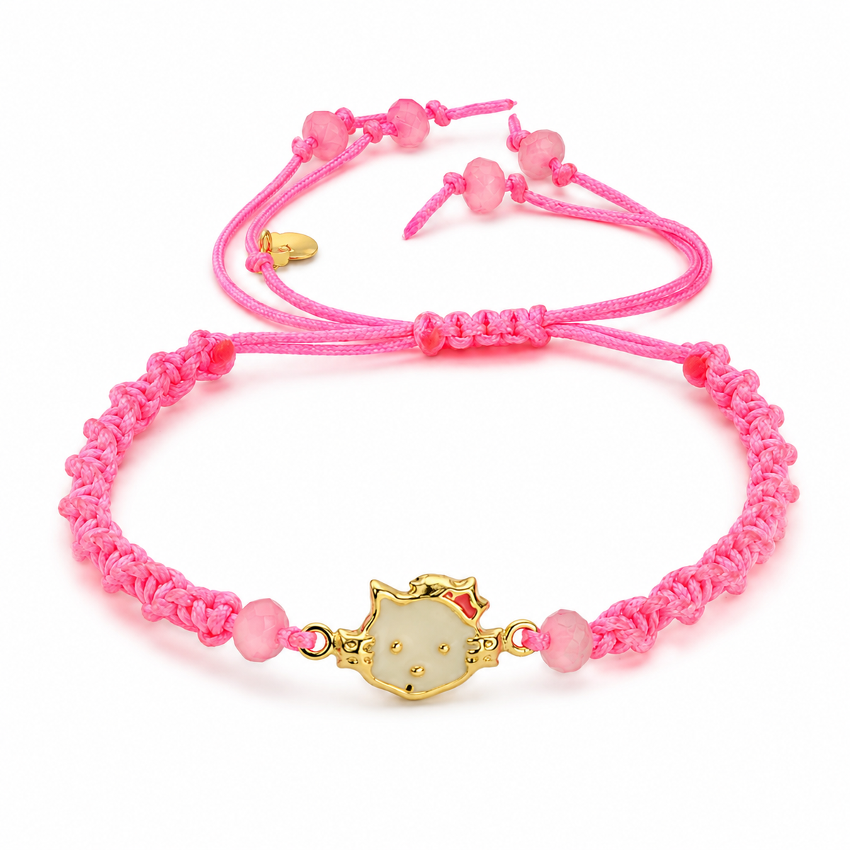 18K Gold Hello Kitty Pink Braided Children's Bracelet