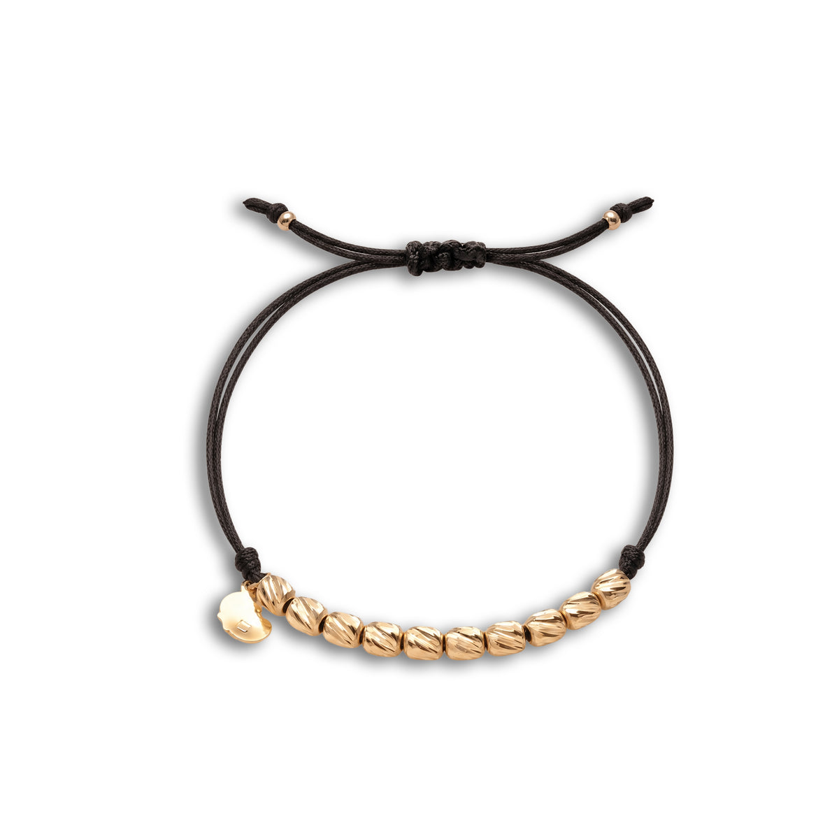 18K Elongated Gold Beads Black Bracelet