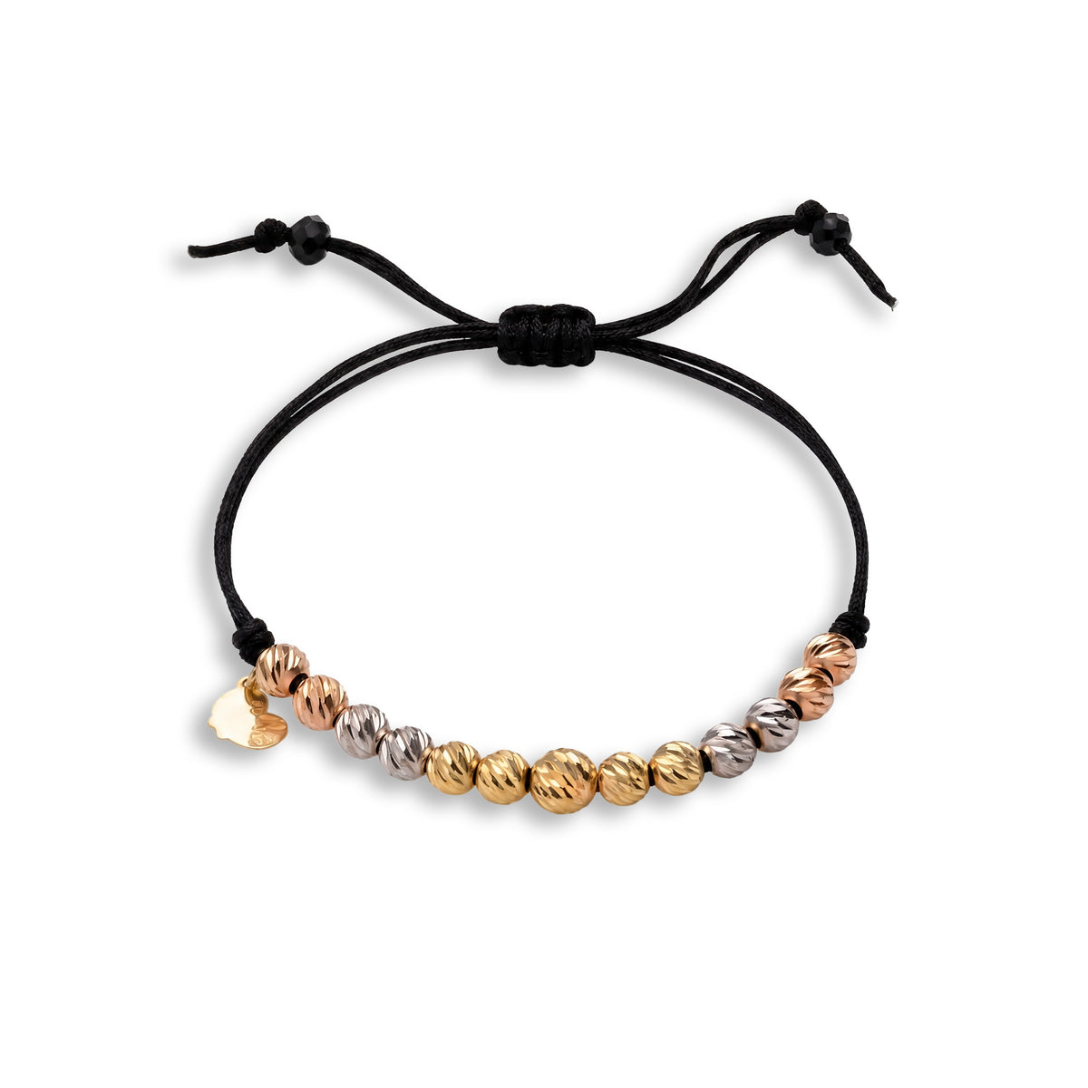 18K Trio Gold Beads Black Bracelet