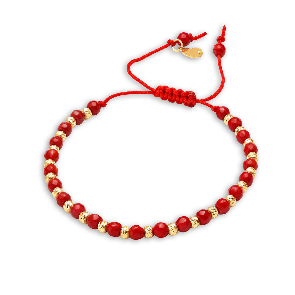 18K Gold Beads and Red Gemstones Bracelet