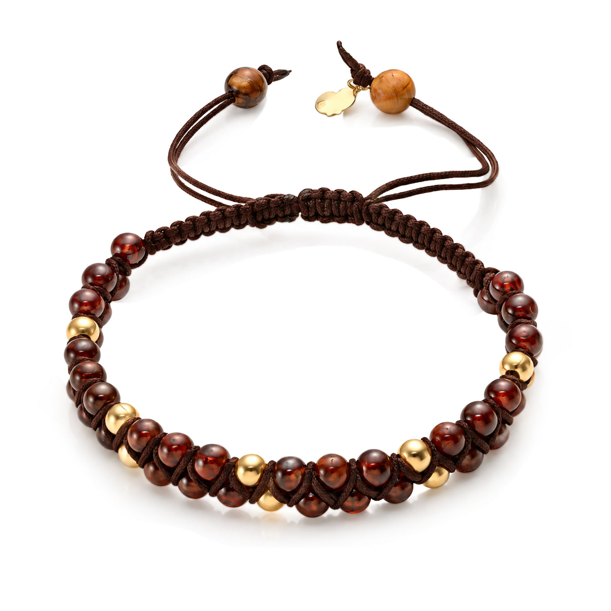 18K Duo Gold Beads and Garnet Stones Men's Bracelet