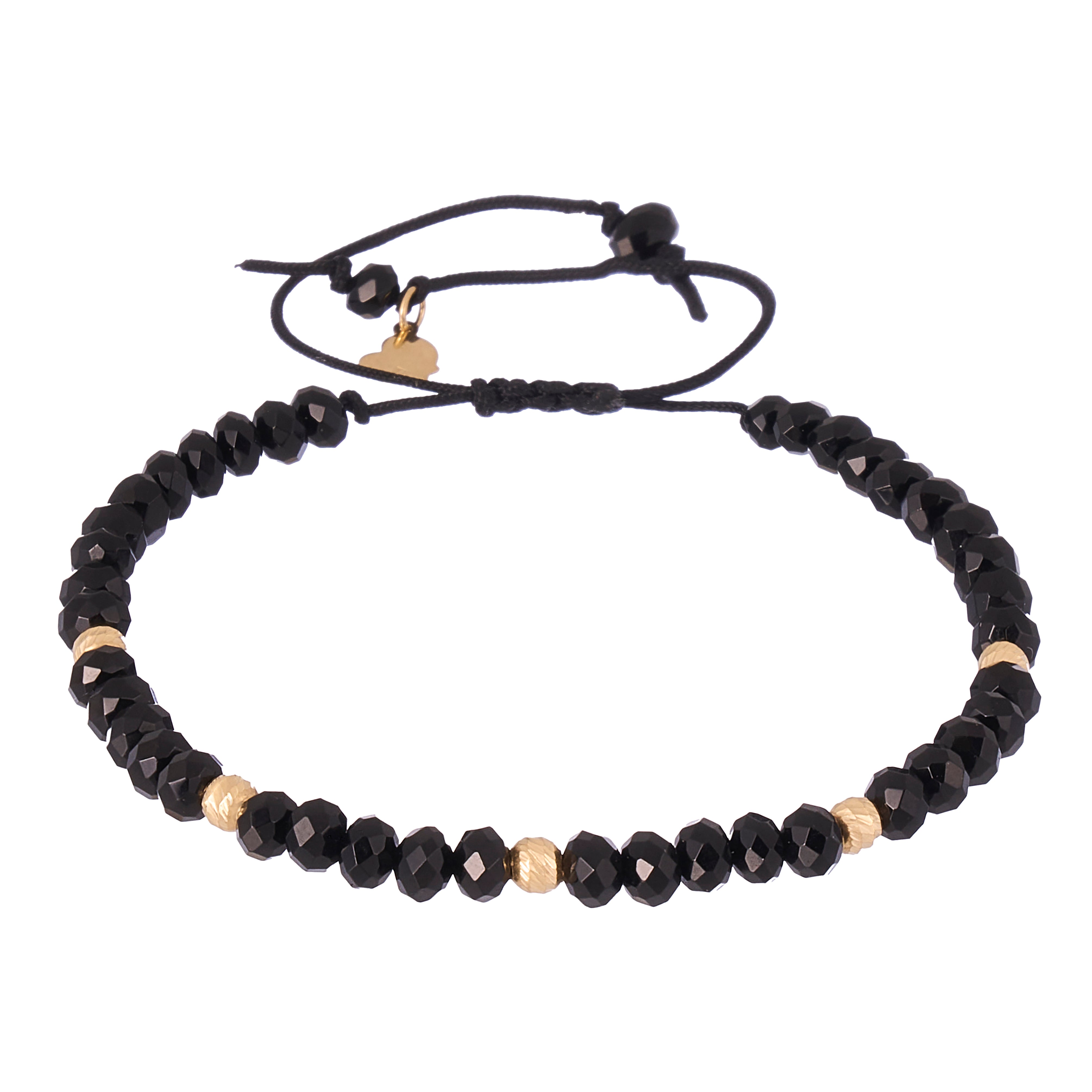18K Gold & Black Gemstones Cord Bracelet
