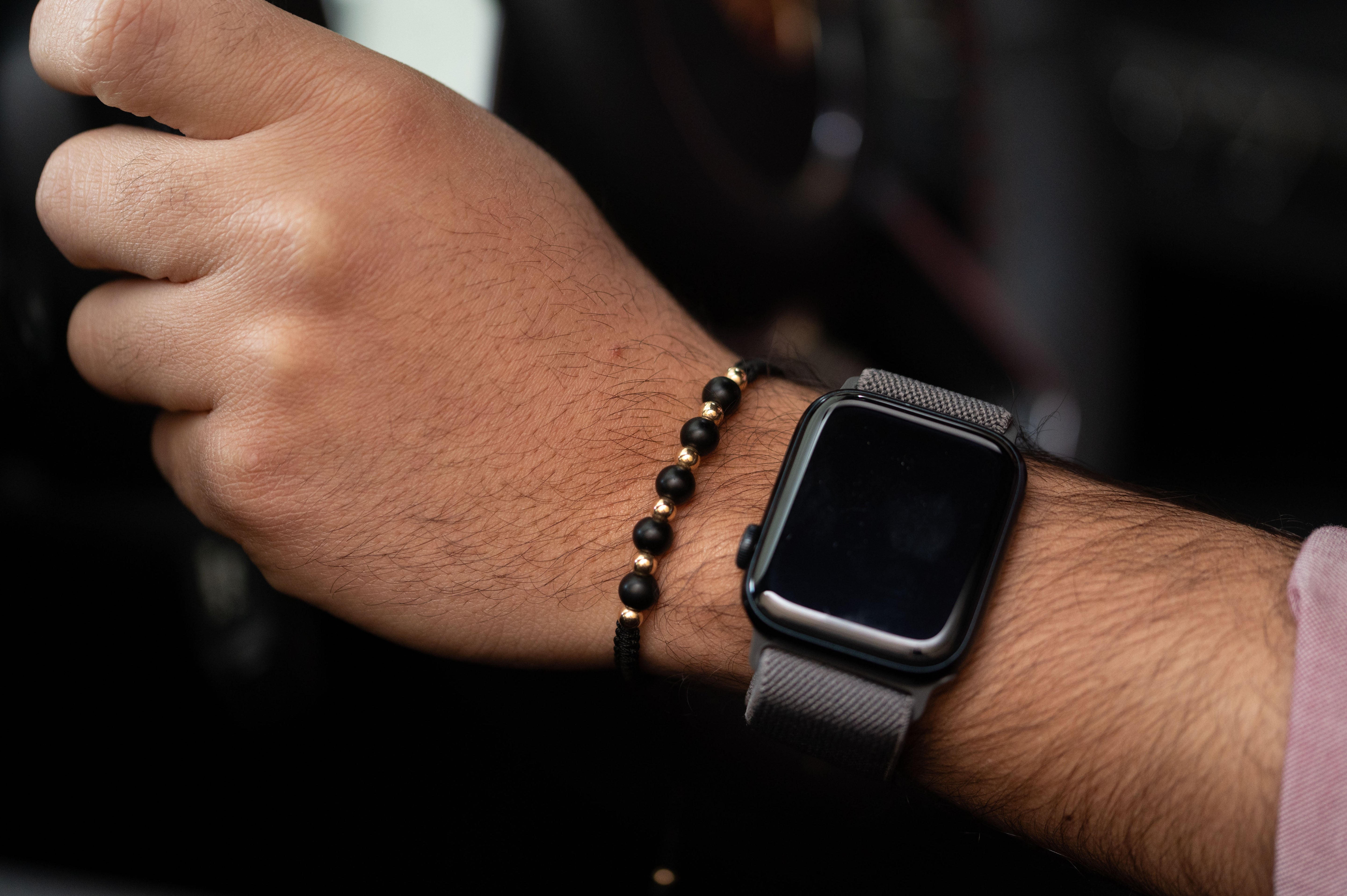 18K Gold & Black Gemstones Braided Men's Bracelet