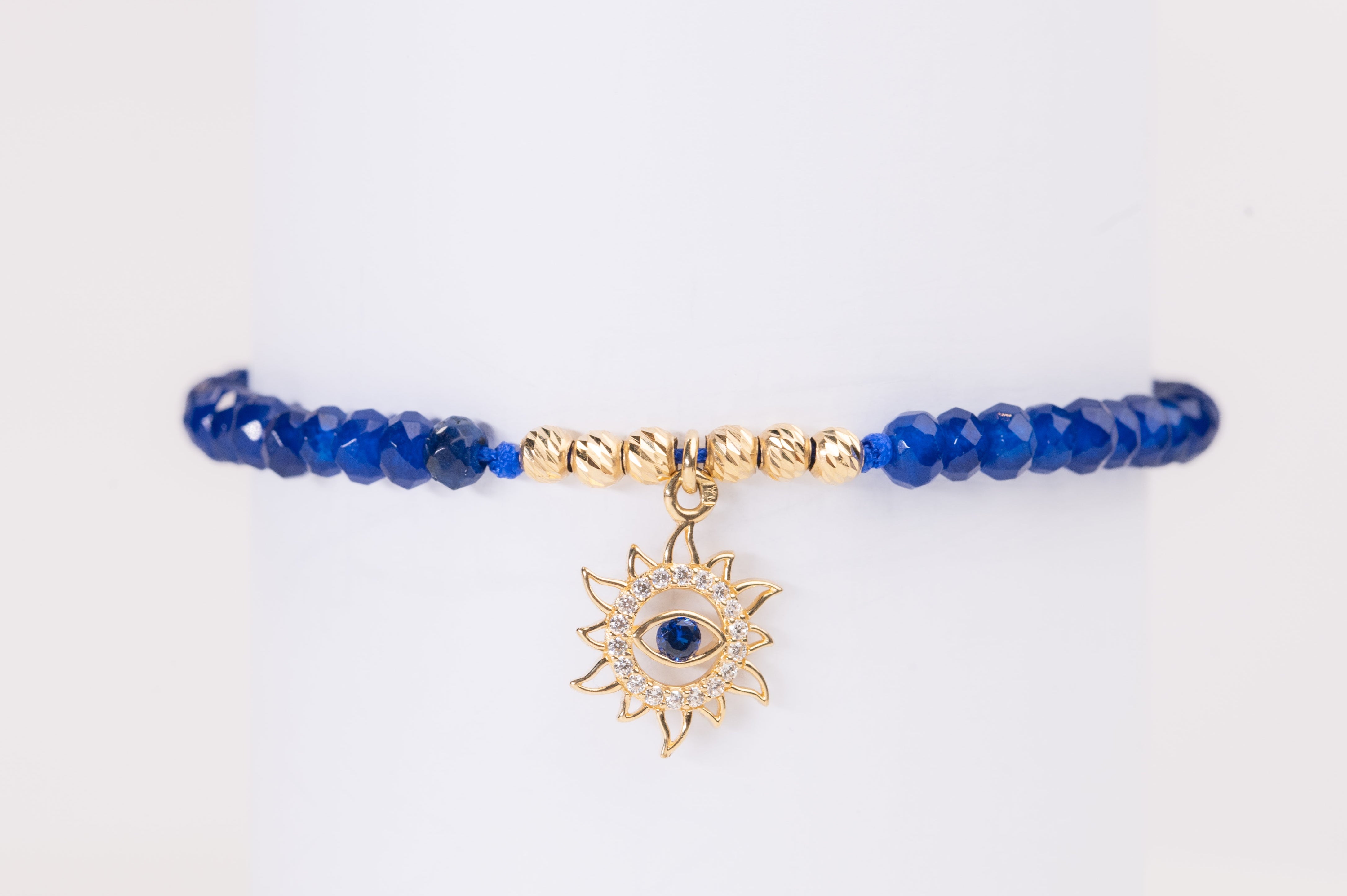 18K Gold Eye of the Sun & Blue Gemstones Cord Bracelet