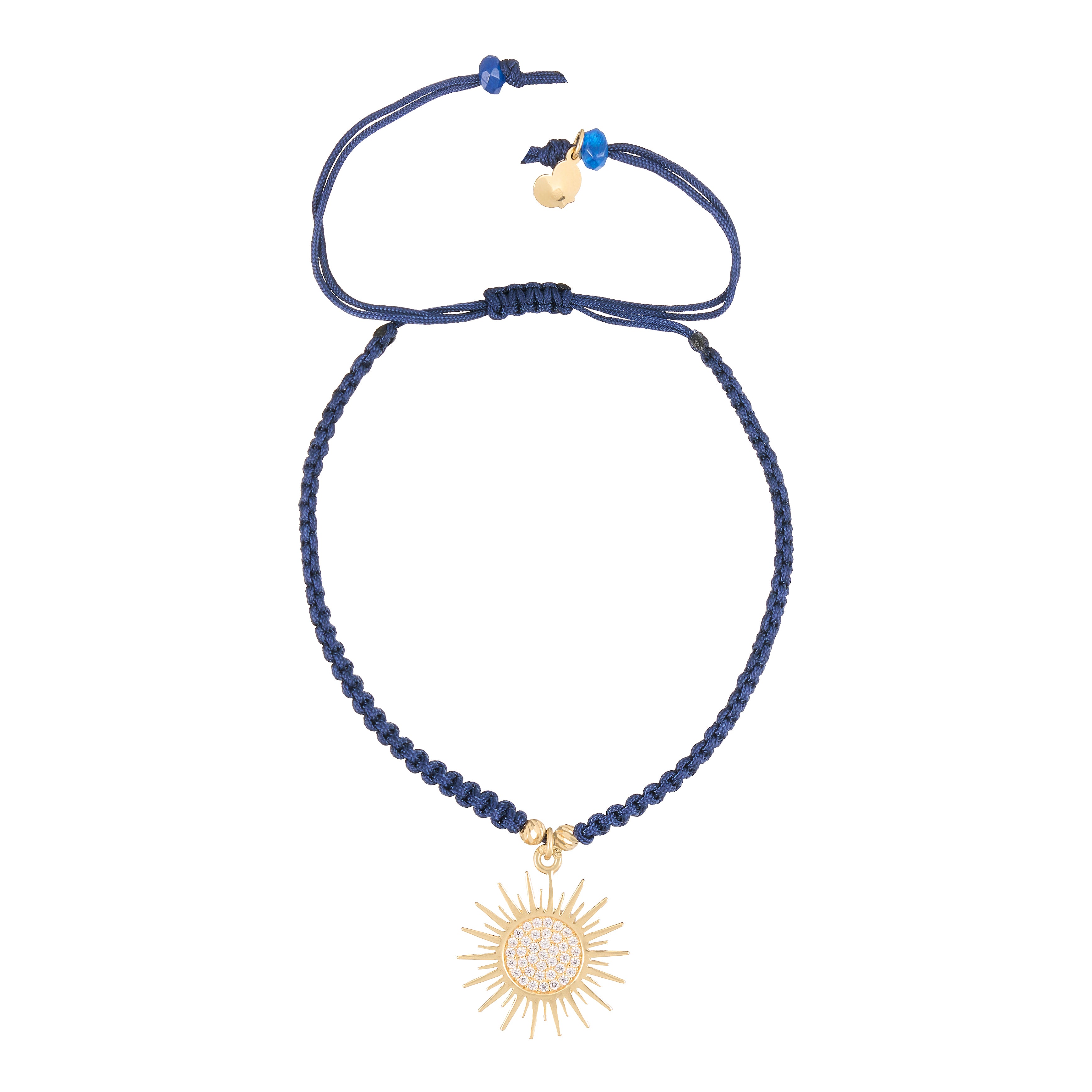 18K Gold Sun Navy Blue Braided Bracelet