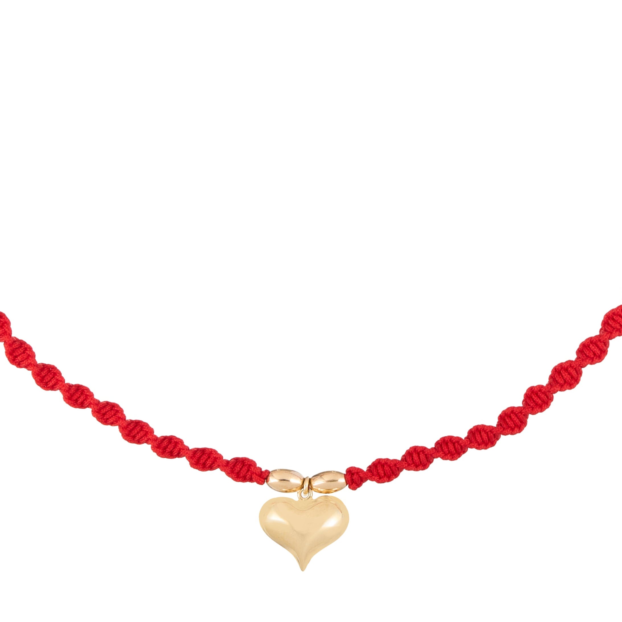 18K Gold 3D Puffy Heart Braided Necklace