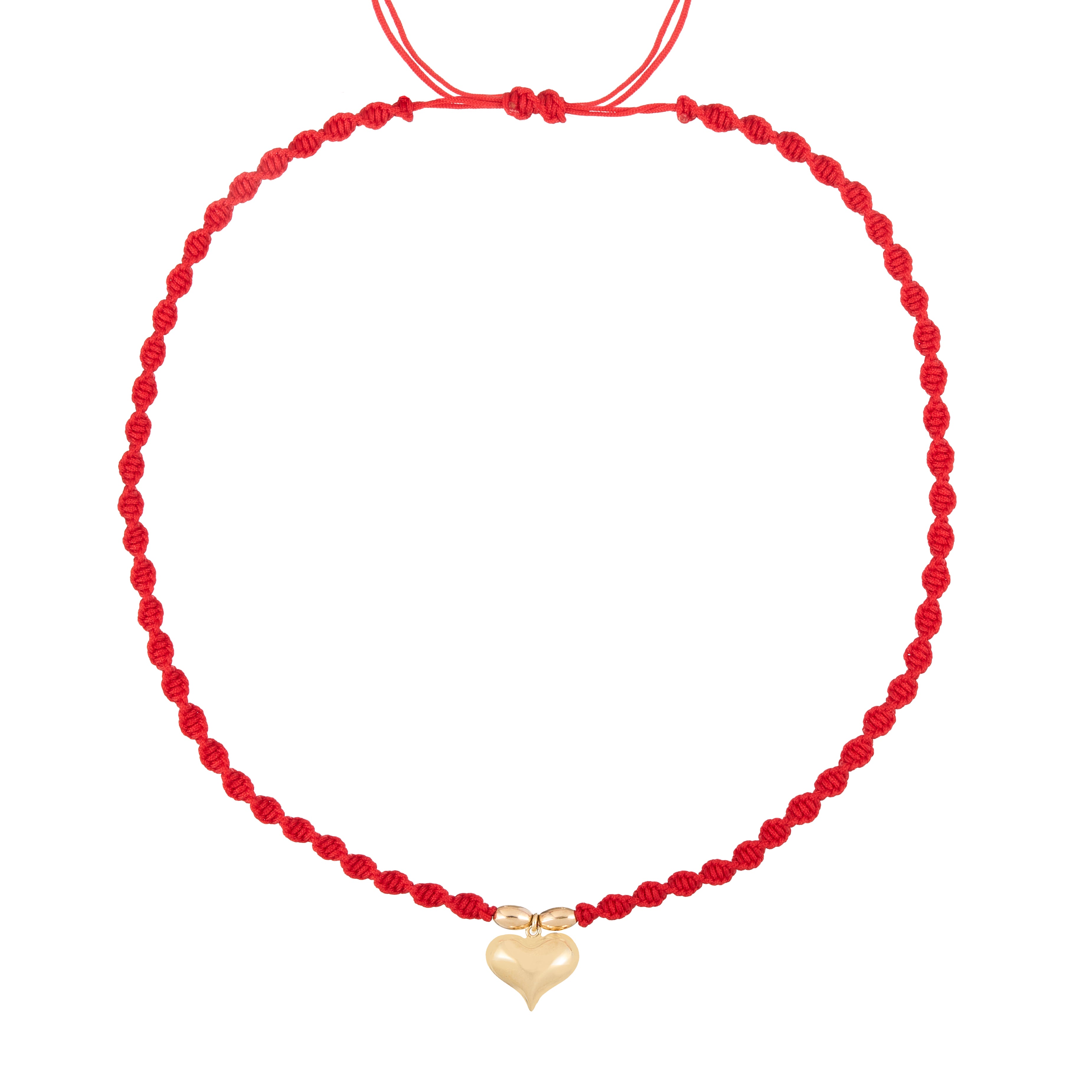 18K Gold 3D Puffy Heart Braided Necklace