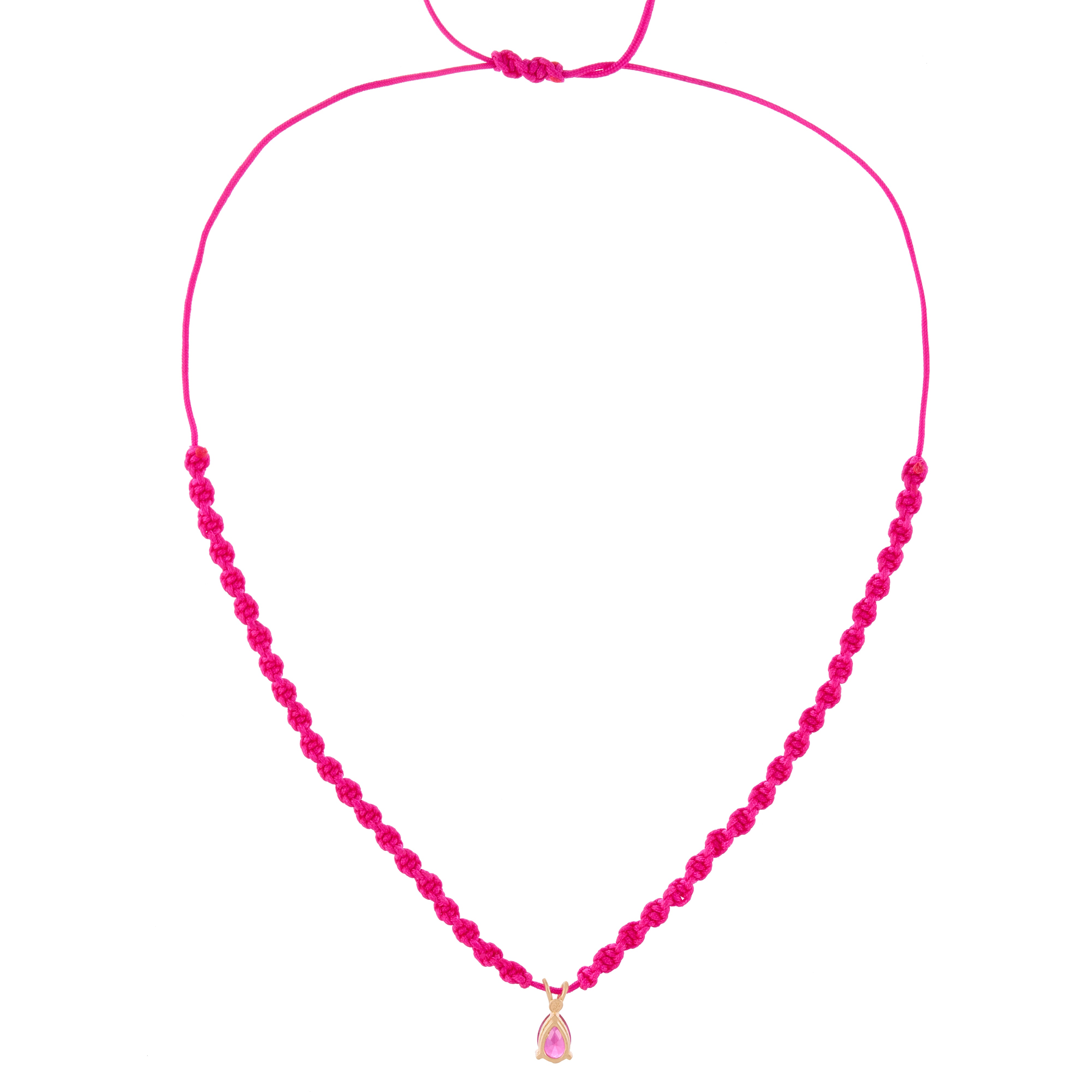 18K Gold and Pink Gem Braided Necklace