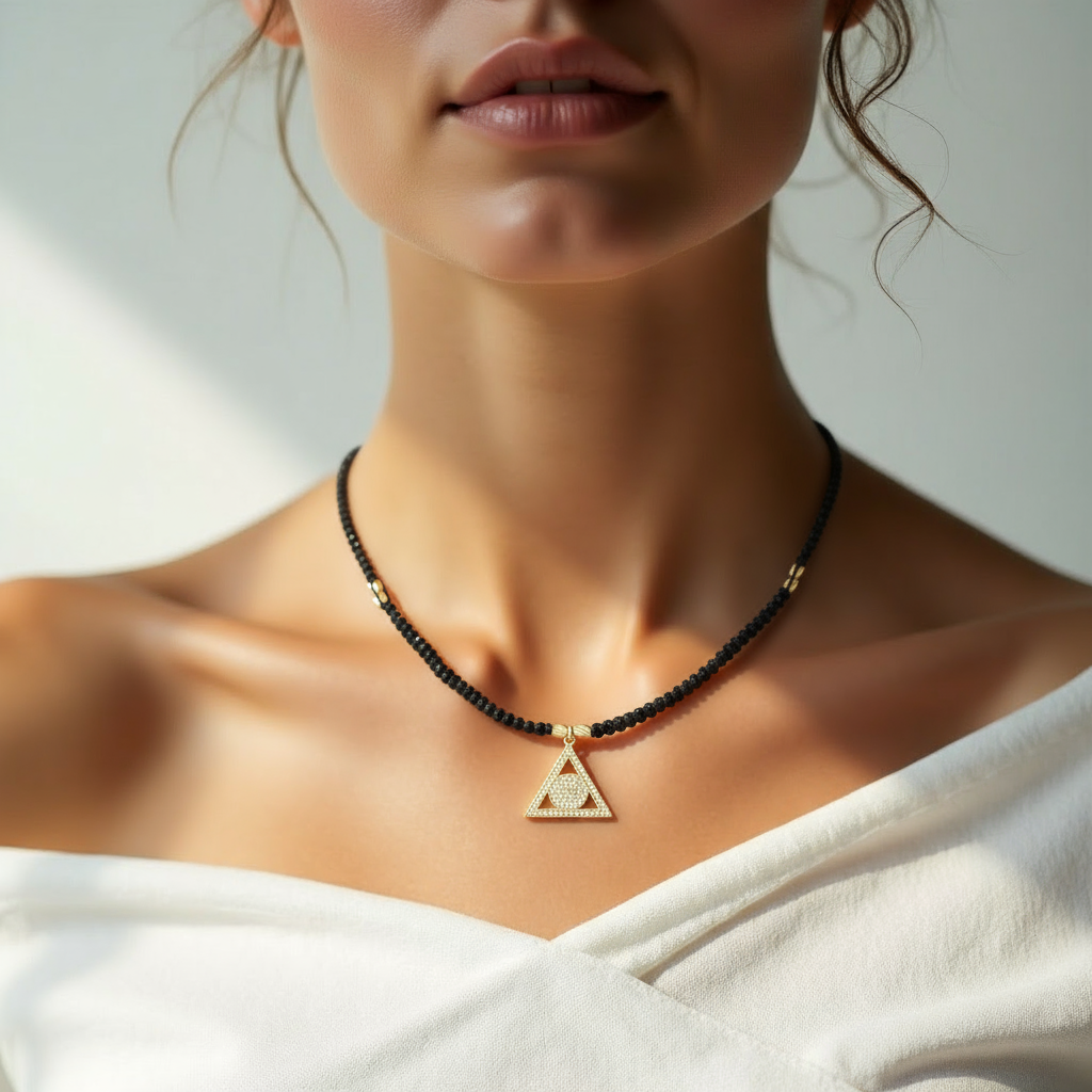 18K Gold Triangle & Circle Braided Necklace