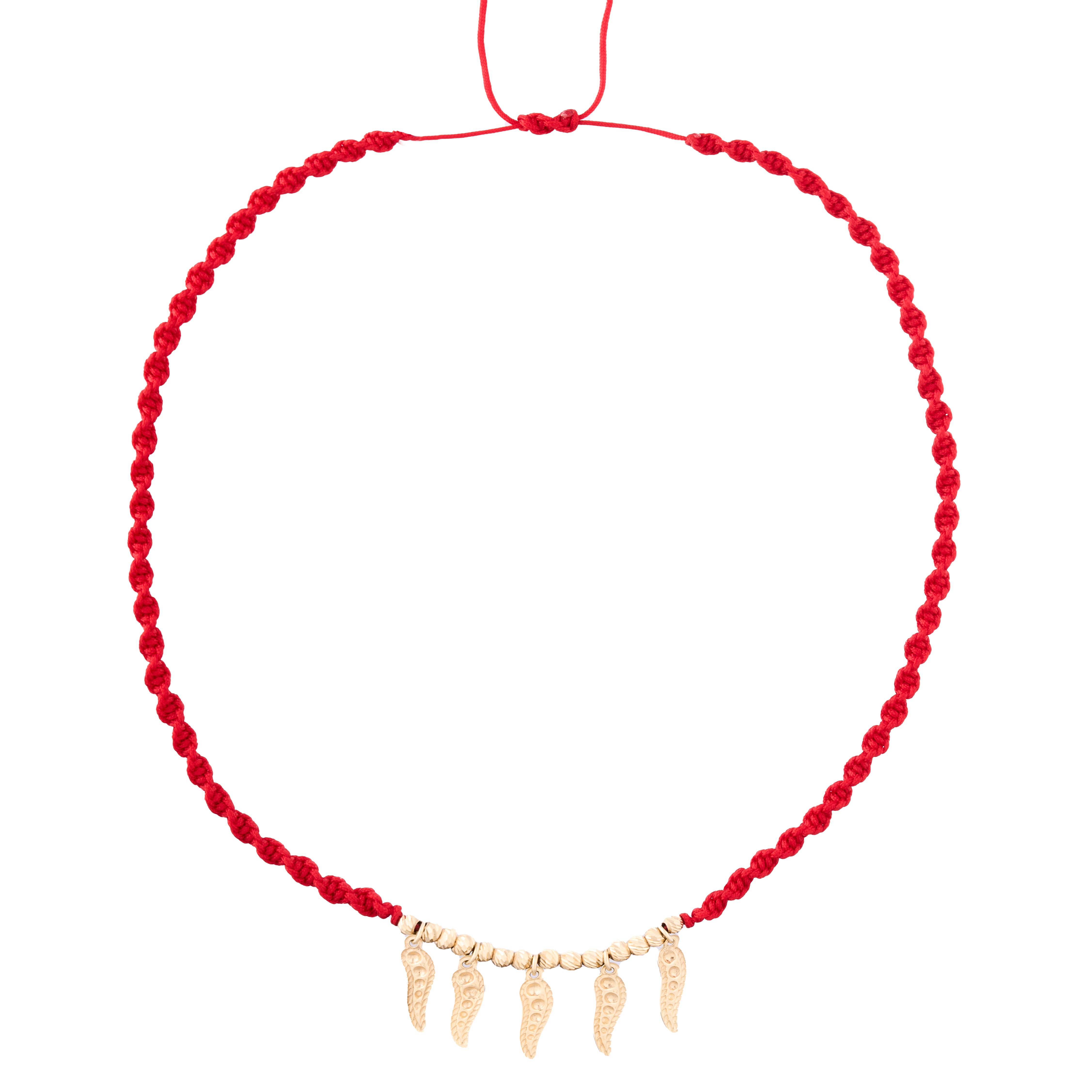 18K Gold Red Beads and Peas Braided Necklace