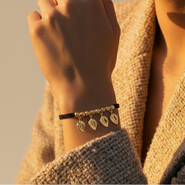 18K Gold Leaves Braided Bracelet