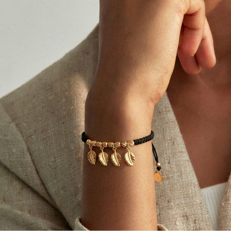 18K Gold Leaves Braided Bracelet