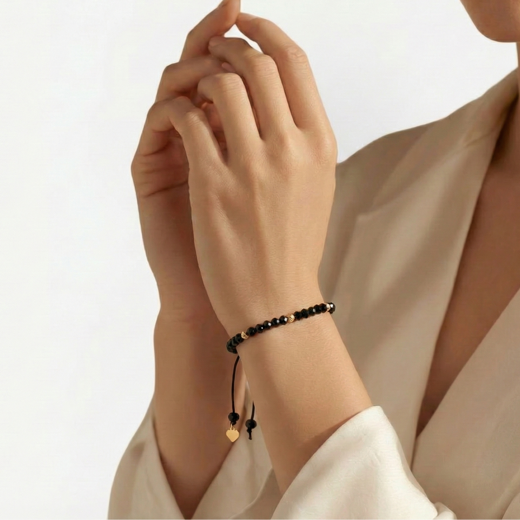 18K Gold & Black Gemstones Cord Bracelet