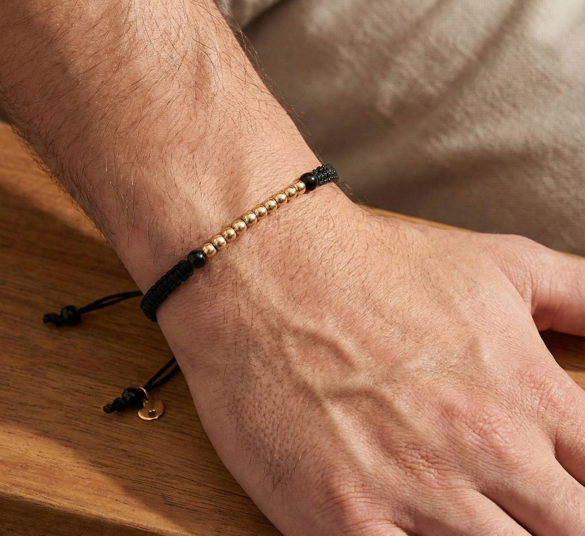 18K Gold Beads Braided Men's Bracelet