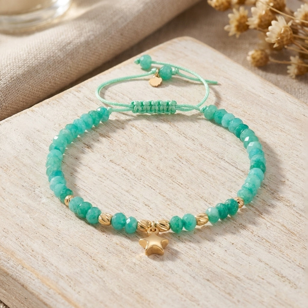 18K Gold Star & Green Gemstones Bracelet
