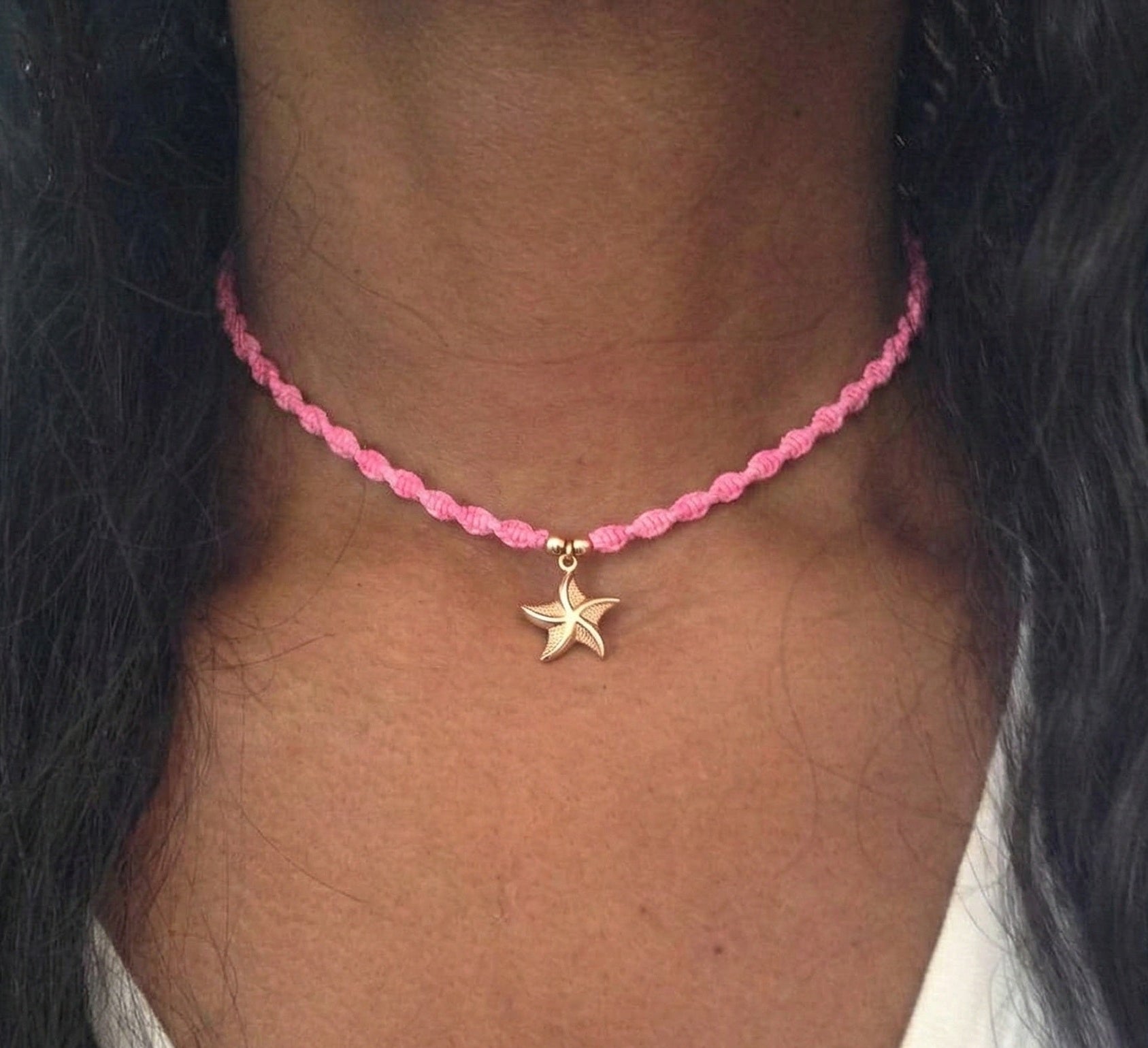 18K Gold Starfish Braided Necklace