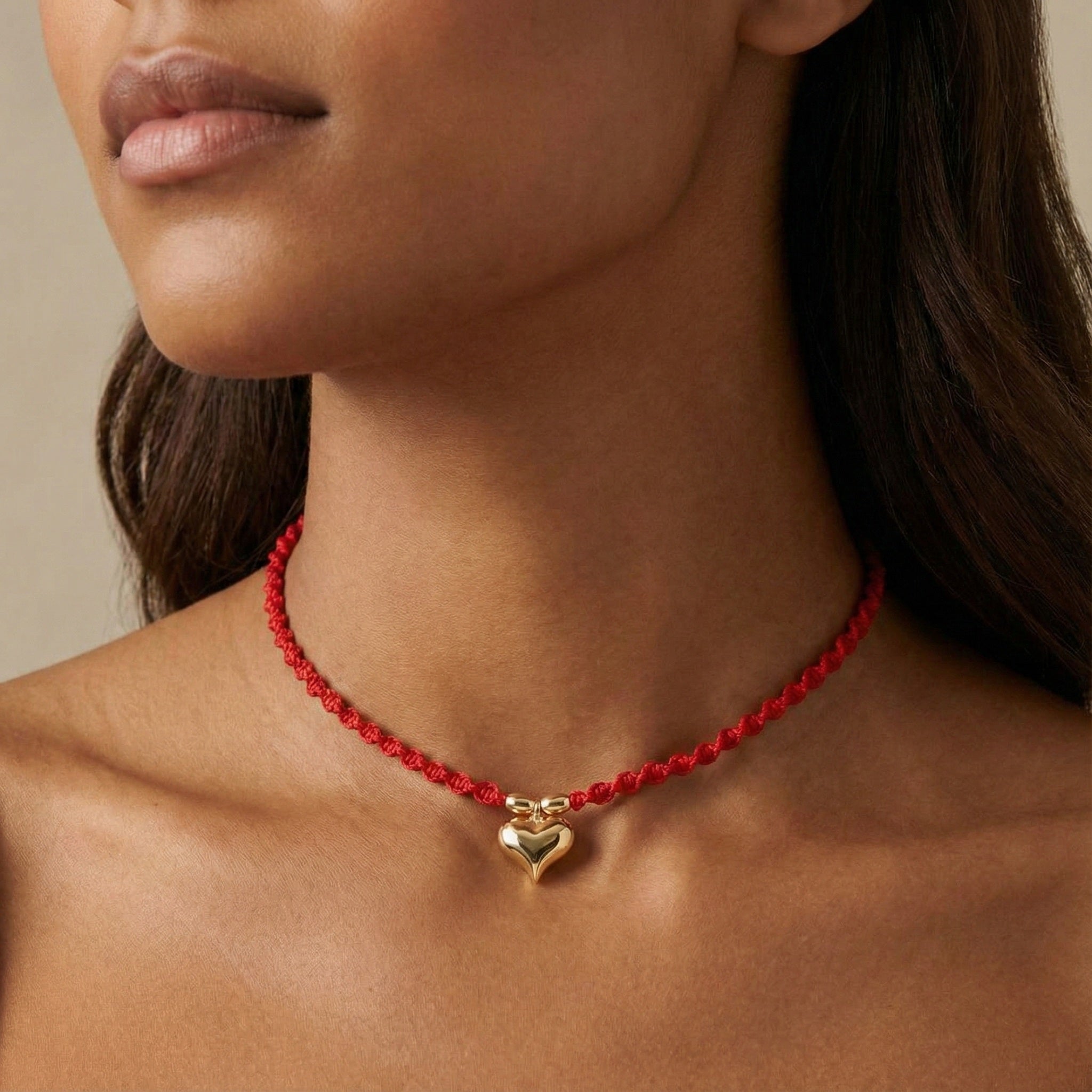 18K Gold 3D Puffy Heart Braided Necklace