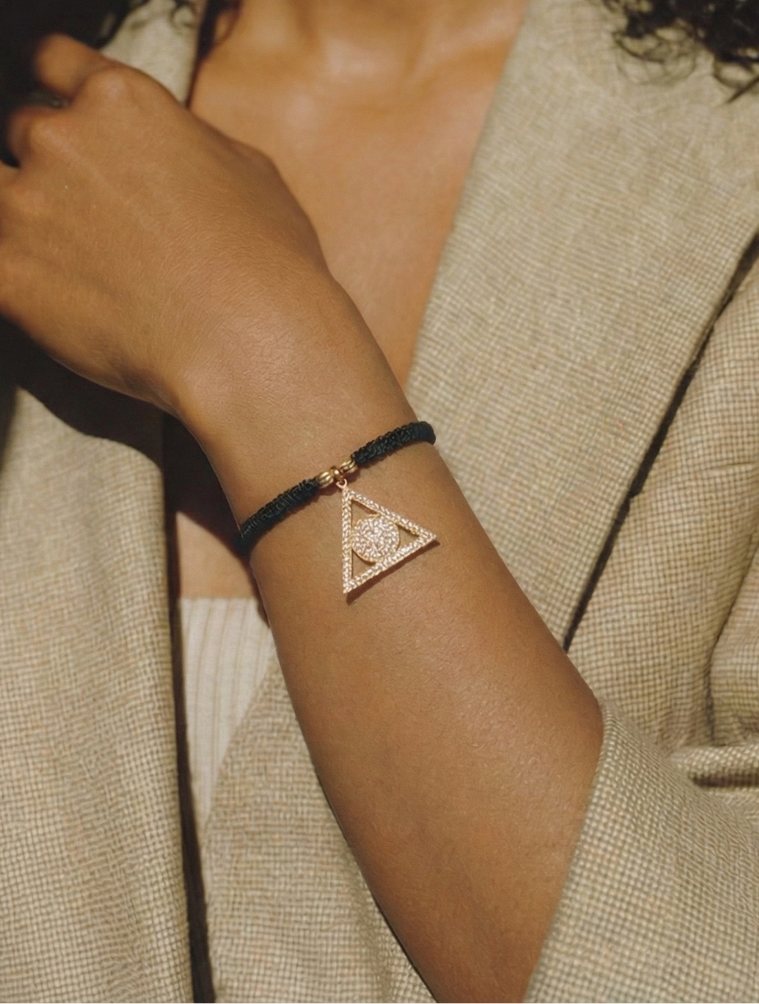 18K Gold Triangle & Circle Braided Bracelet