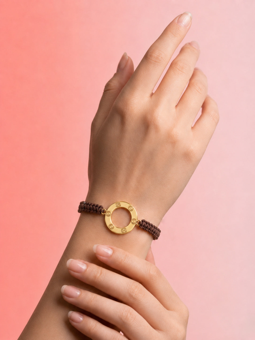18K Gold Open Circle Braided Bracelet