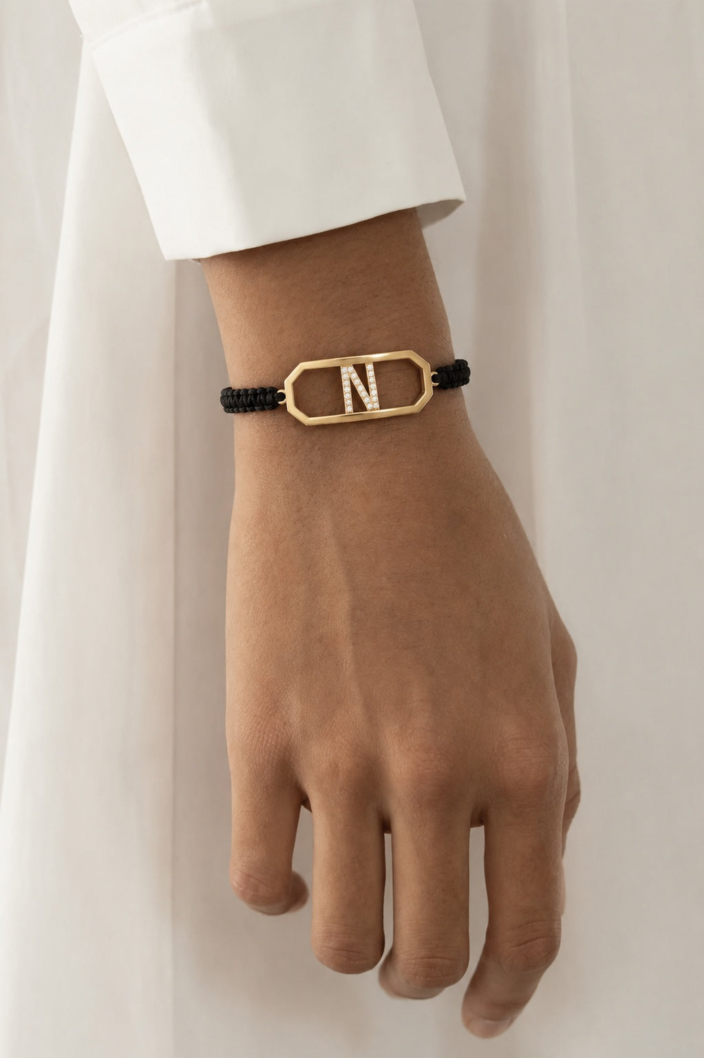 18K Gold Sliding Initial Braided Bracelet - Letter N