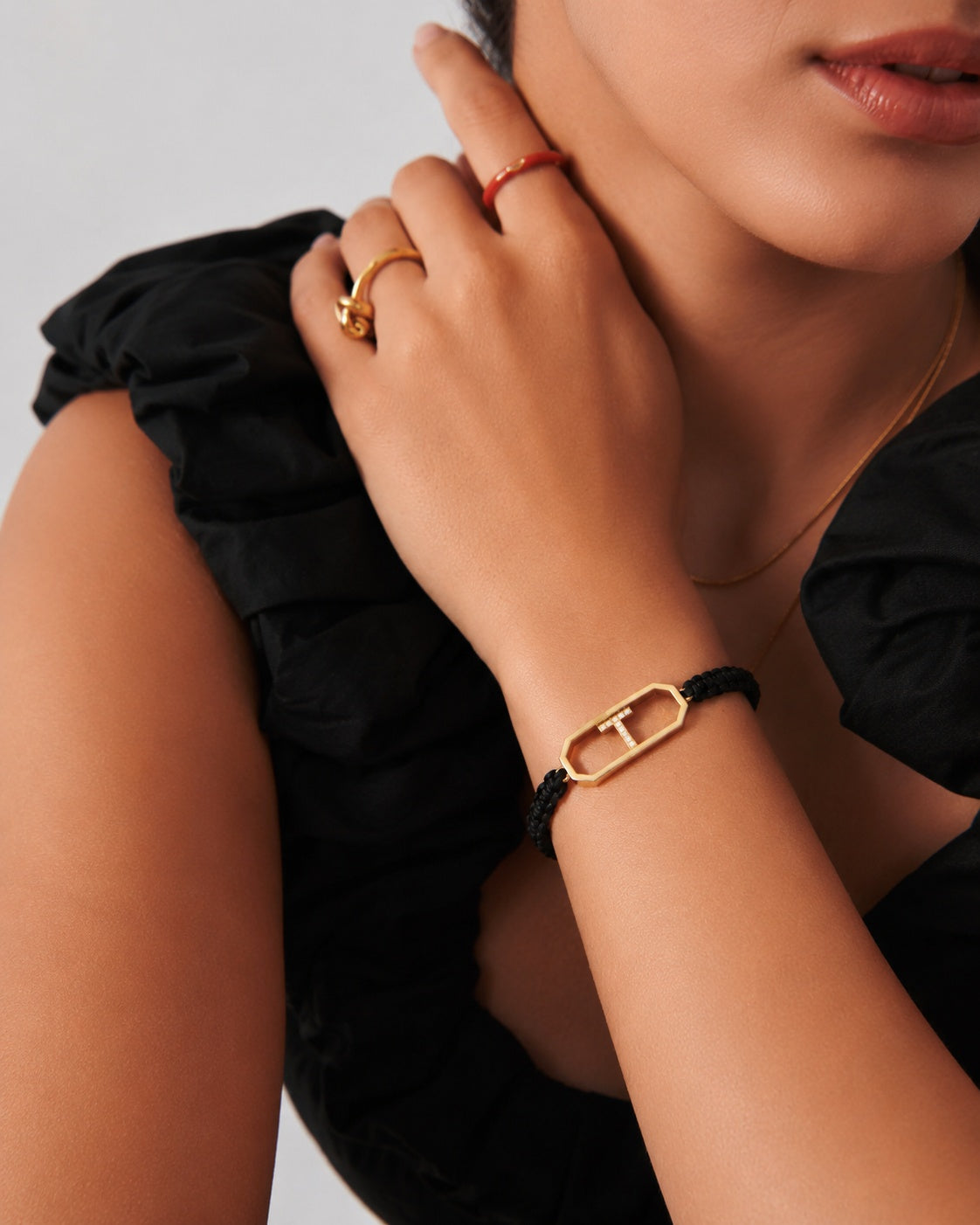 18K Gold Sliding Initial Braided Bracelet - Letter T