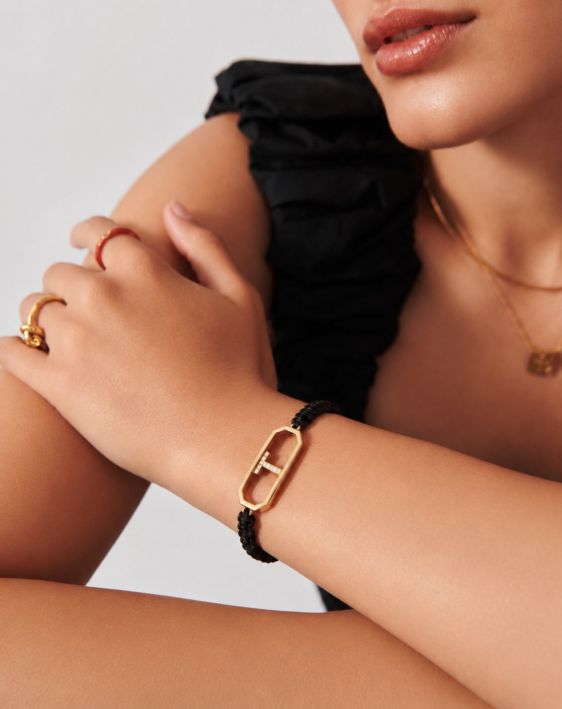 18K Gold Sliding Initial Braided Bracelet - Letter T