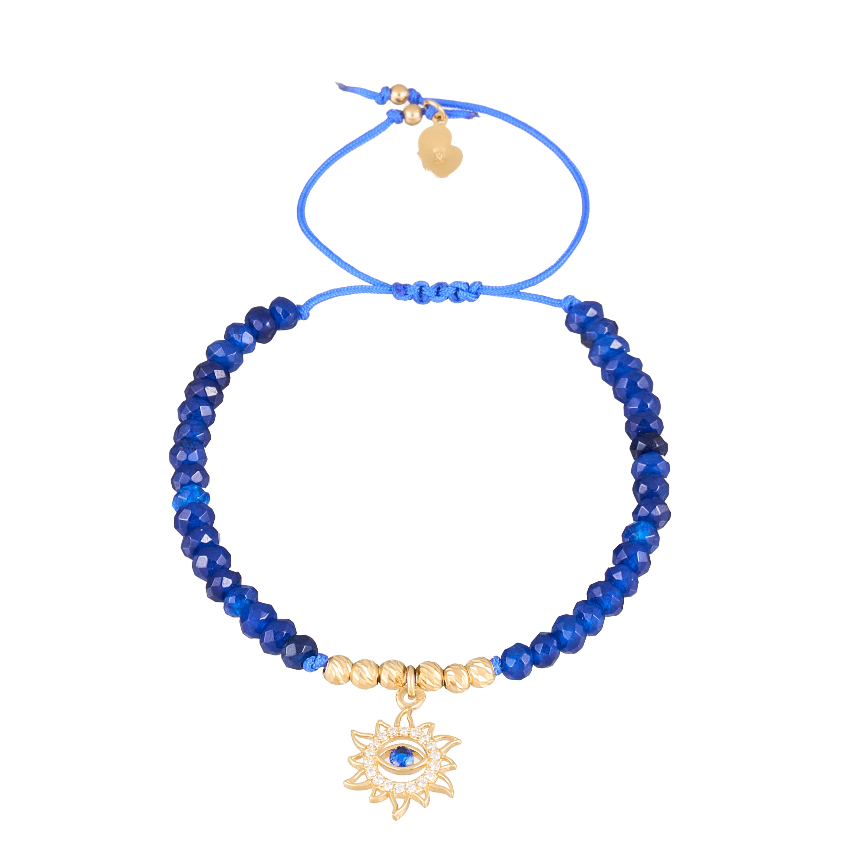 18K Gold Eye of the Sun & Blue Gemstones Cord Bracelet