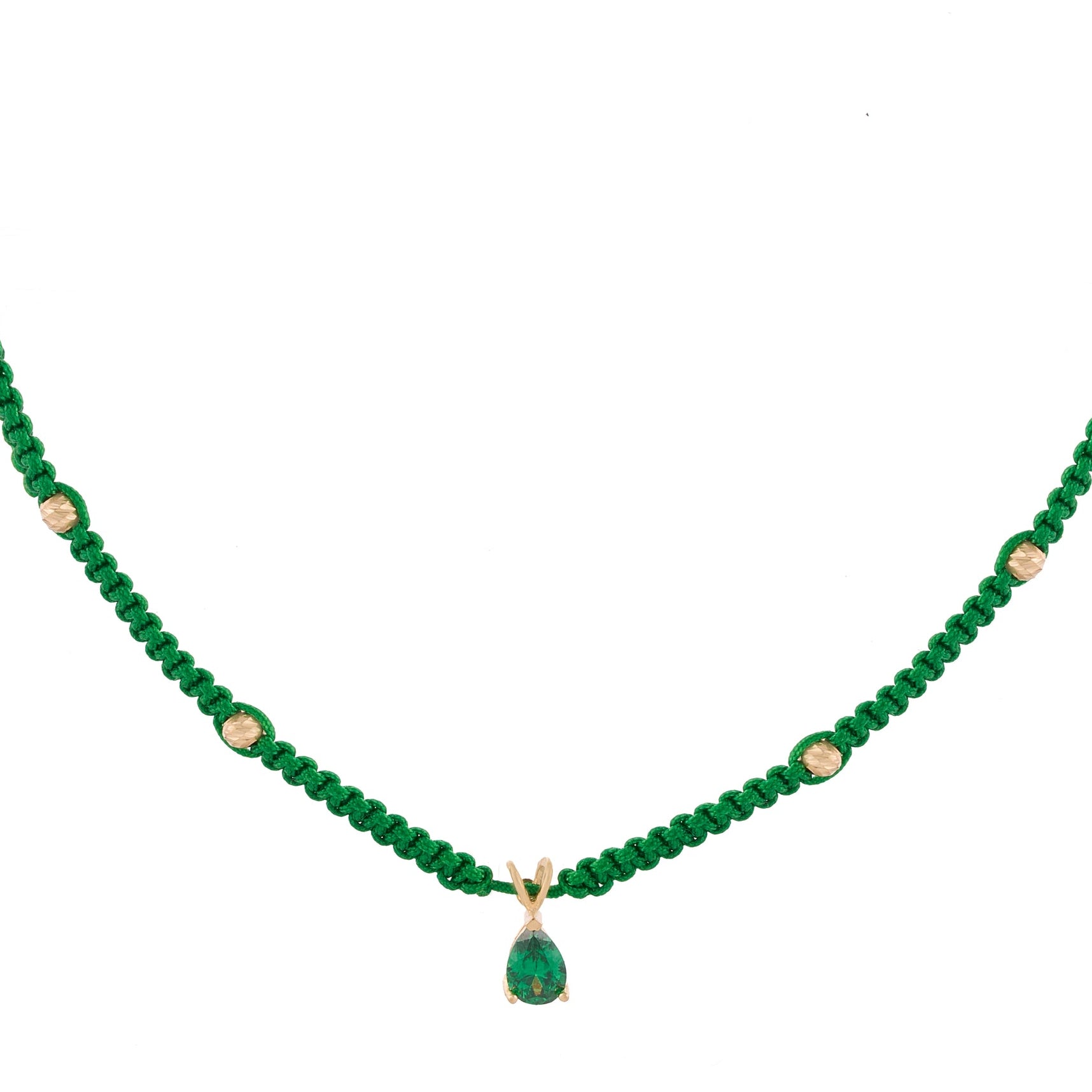 18K Gold Green Gem Braided Necklace