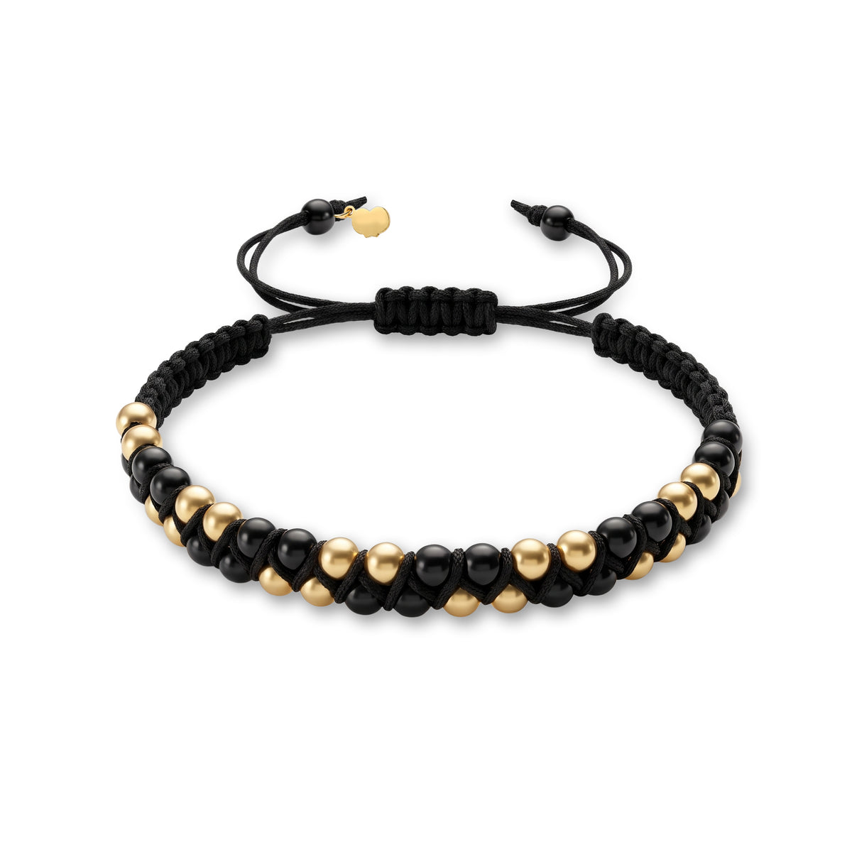 18K Gold Beads and Black Stones Men's Bracelet