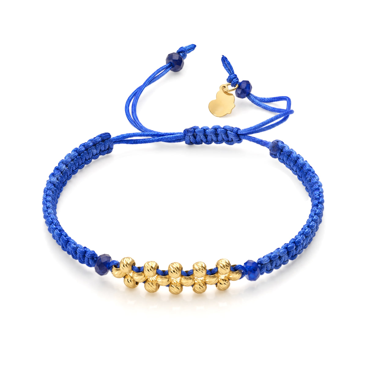 18K Gold Beads Unity Blue Braided Bracelet