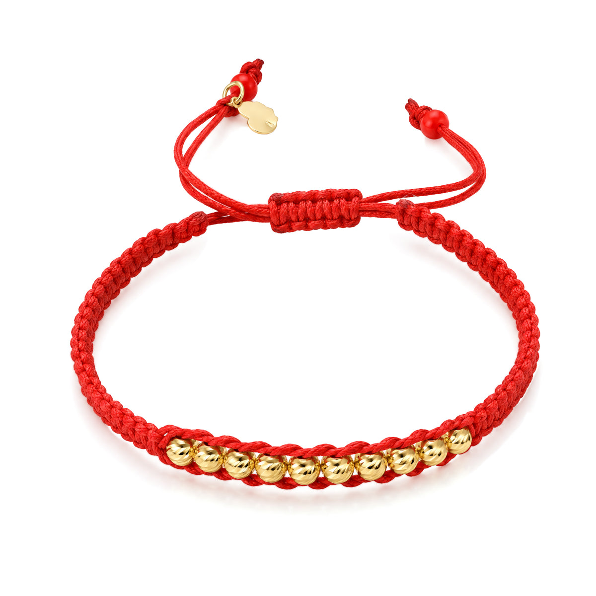 18K Gold Beads Red Ponytail Braided Bracelet