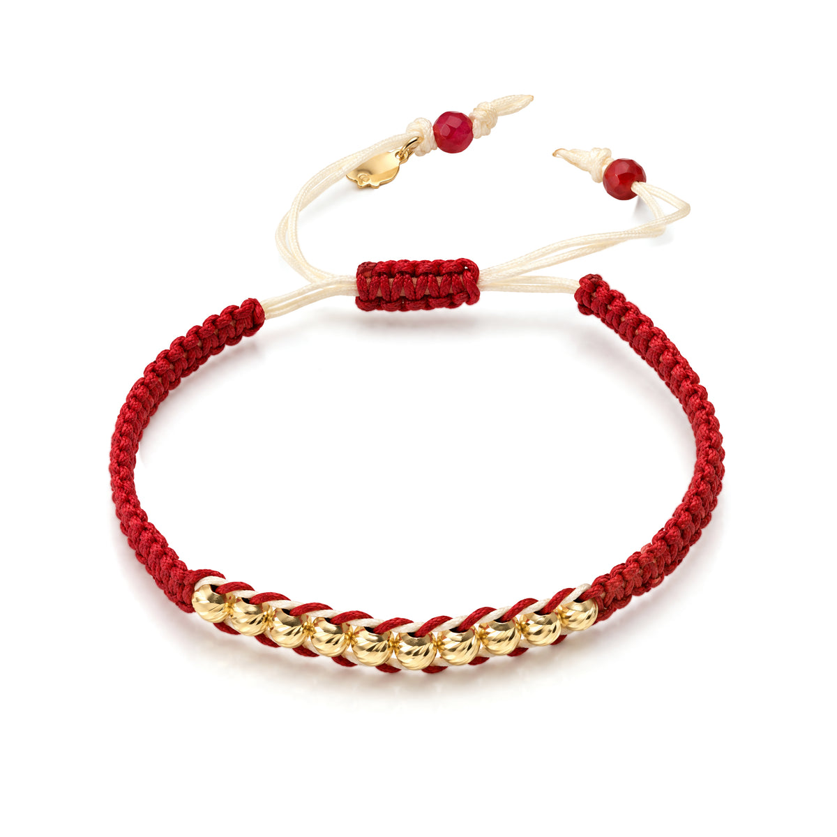18K Gold Beads Burgundy and White Ponytail Braided Bracelet