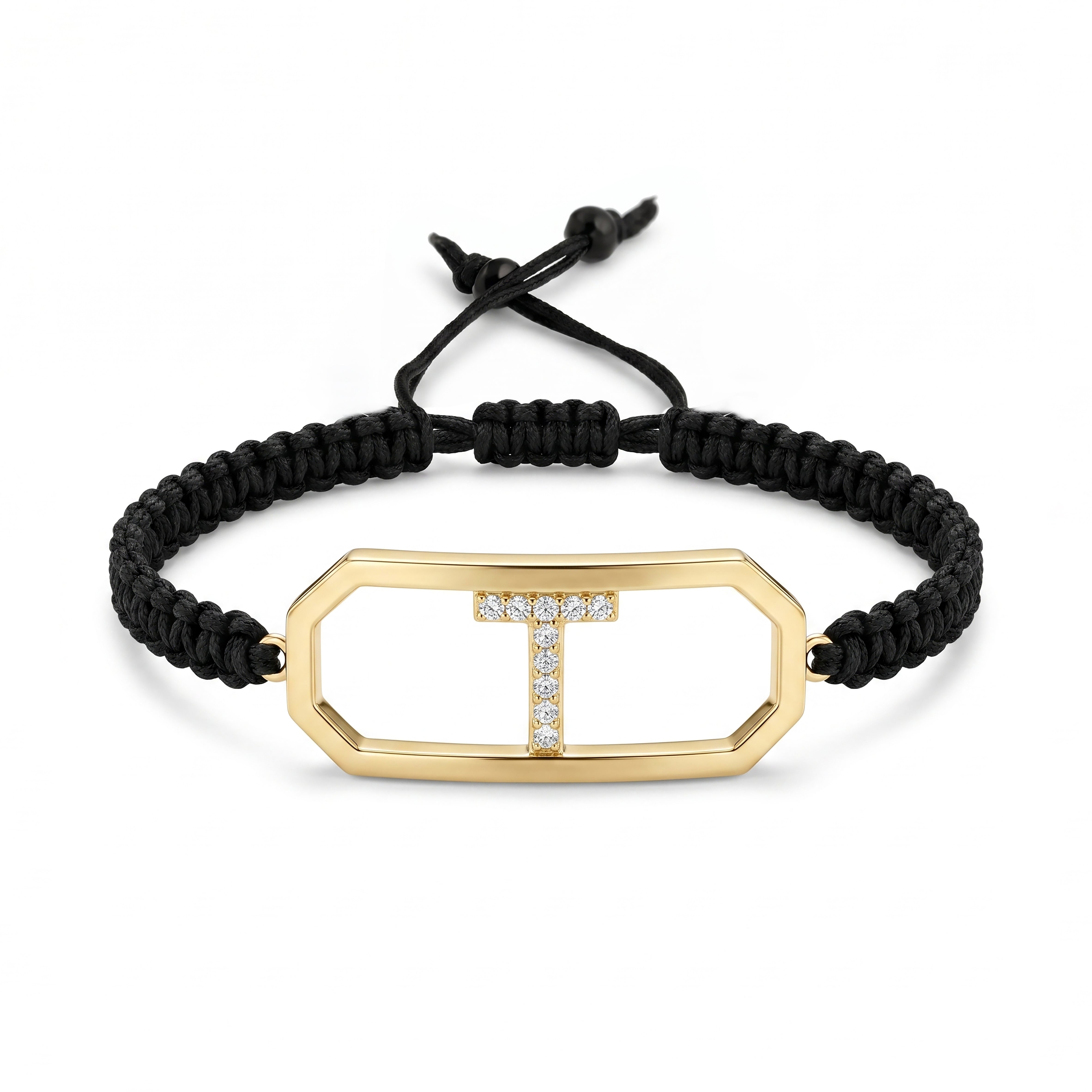 18K Gold Sliding Initial Braided Bracelet - Letter T