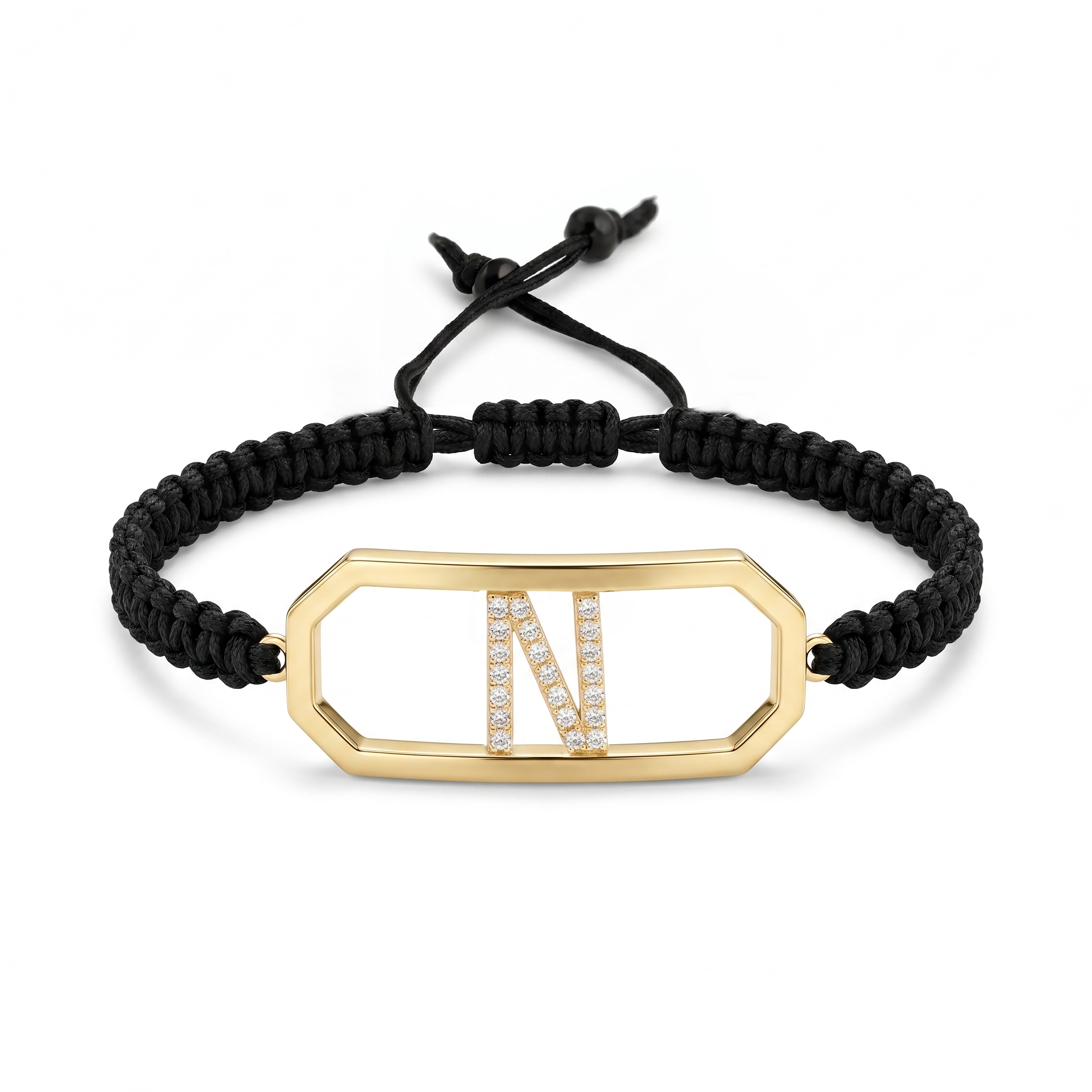 18K Gold Sliding Initial Braided Bracelet - Letter N