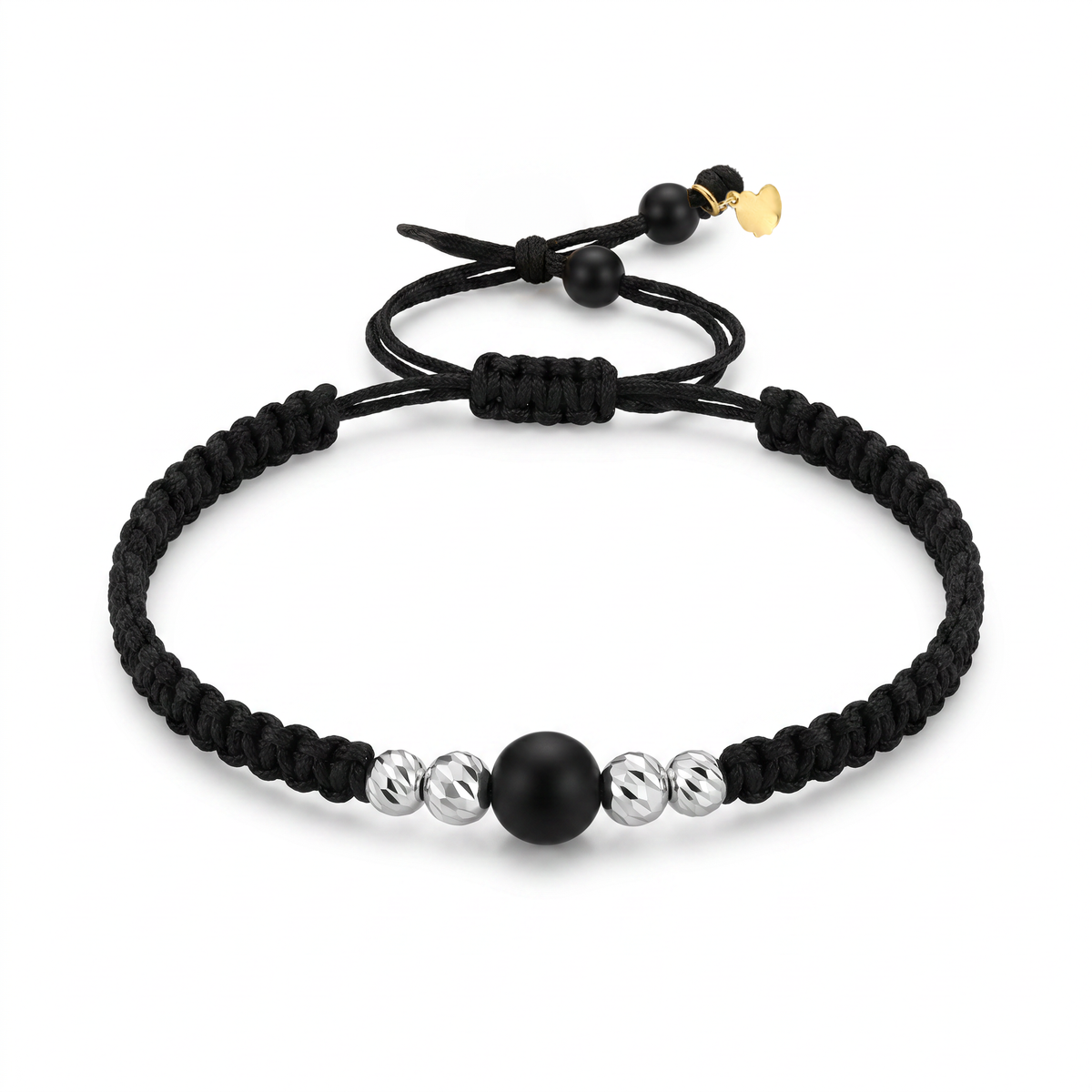 18K White Gold Beads and Black Stone Braided Bracelet