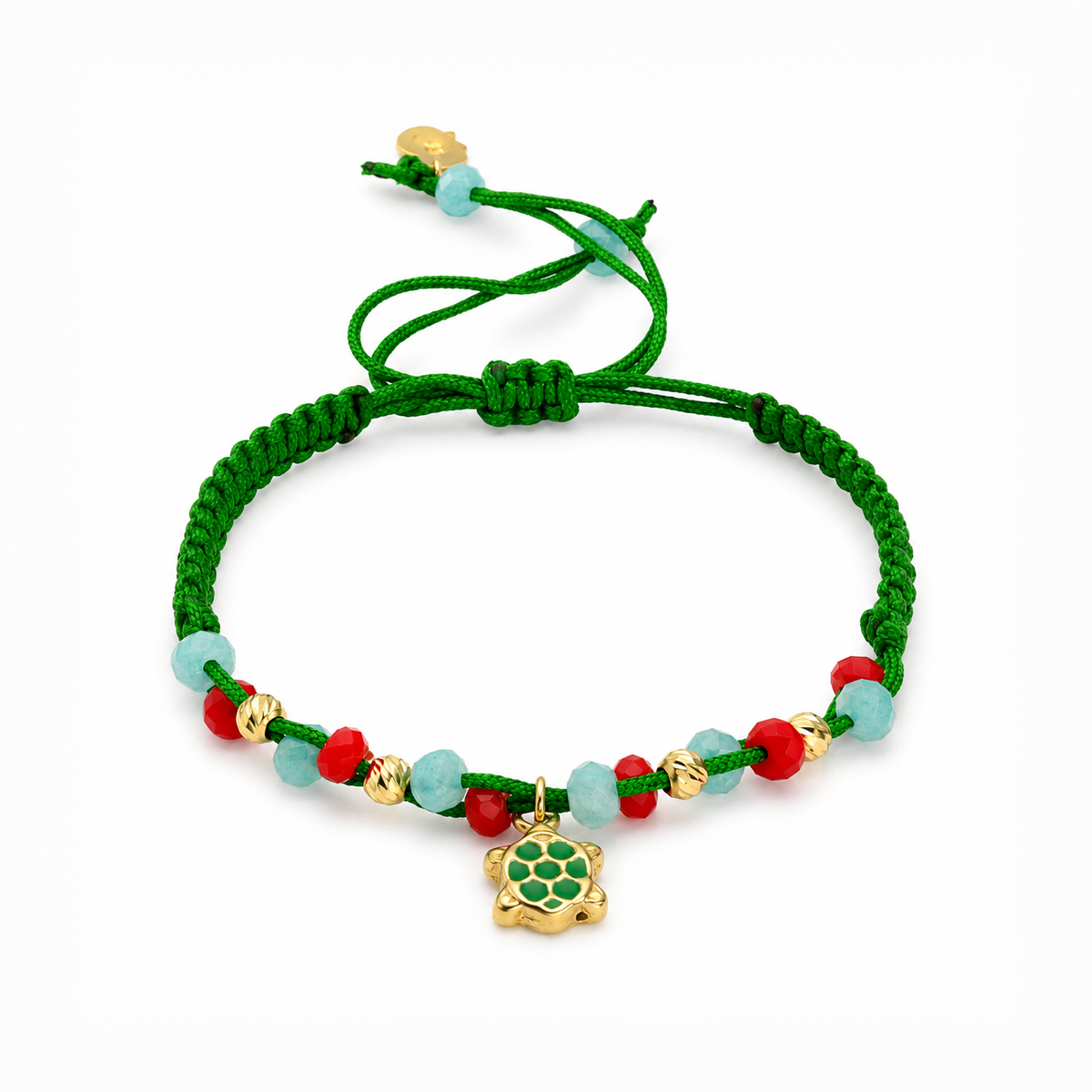 18K Gold Turtle Green Braided with Stones Children's Bracelet