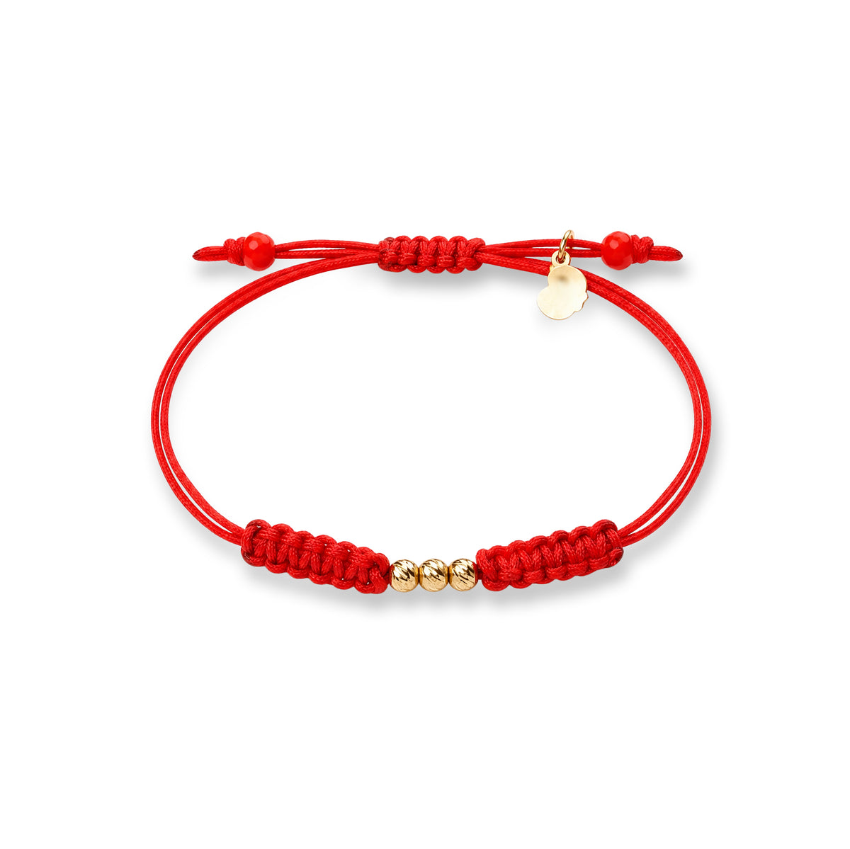 18K Gold Beads Half Braided Red Bracelet