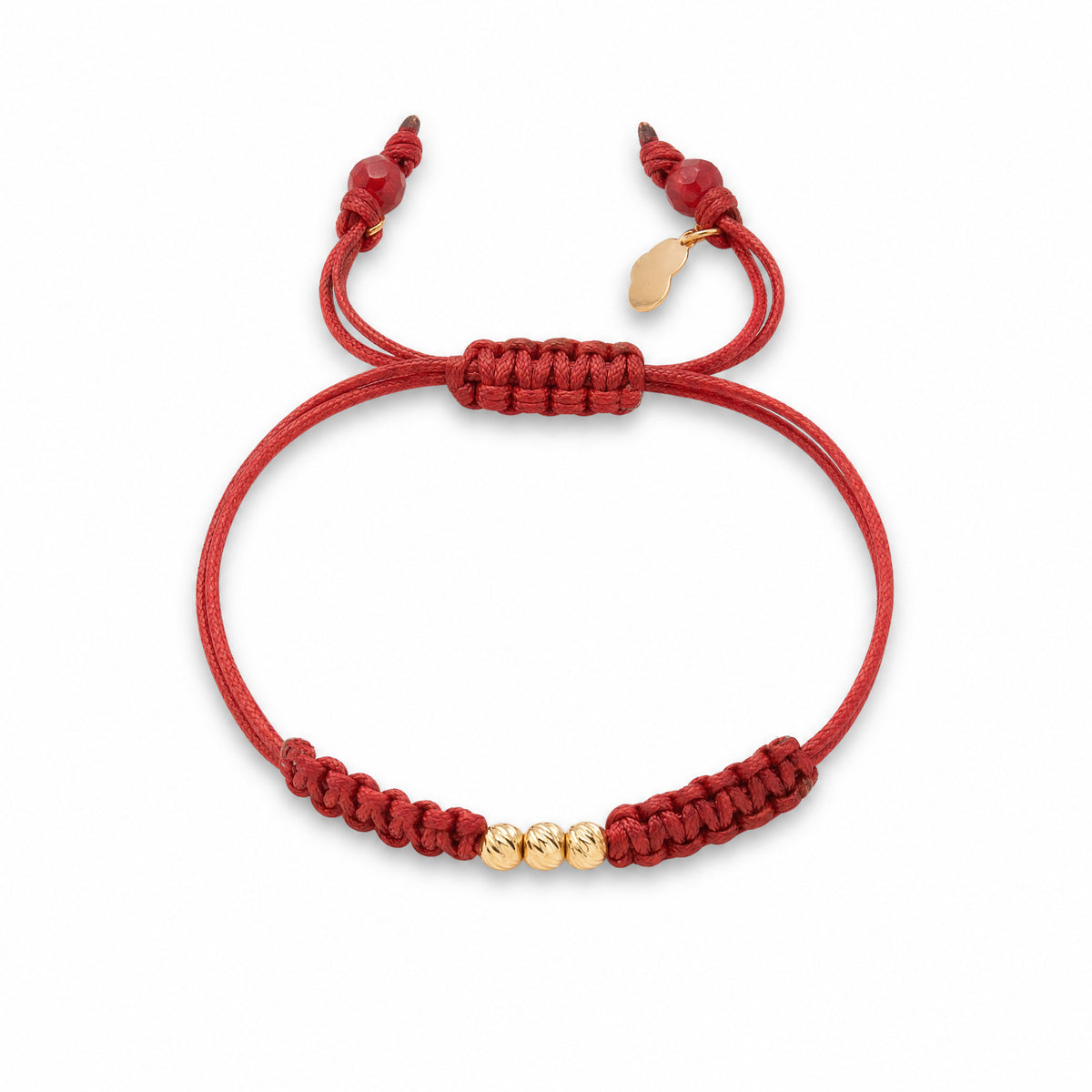 18K Gold Beads Half Braided Burgundy Bracelet