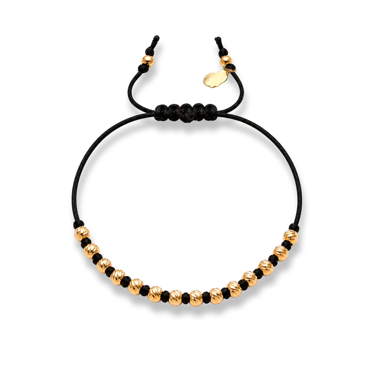 18K Gold Beads and Knots Black Bracelet
