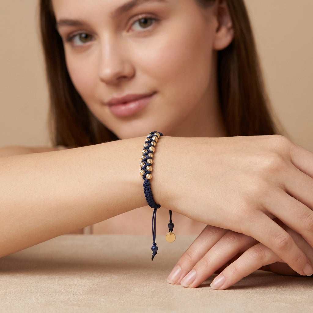 18K Gold Unity Navy Braided Bracelet