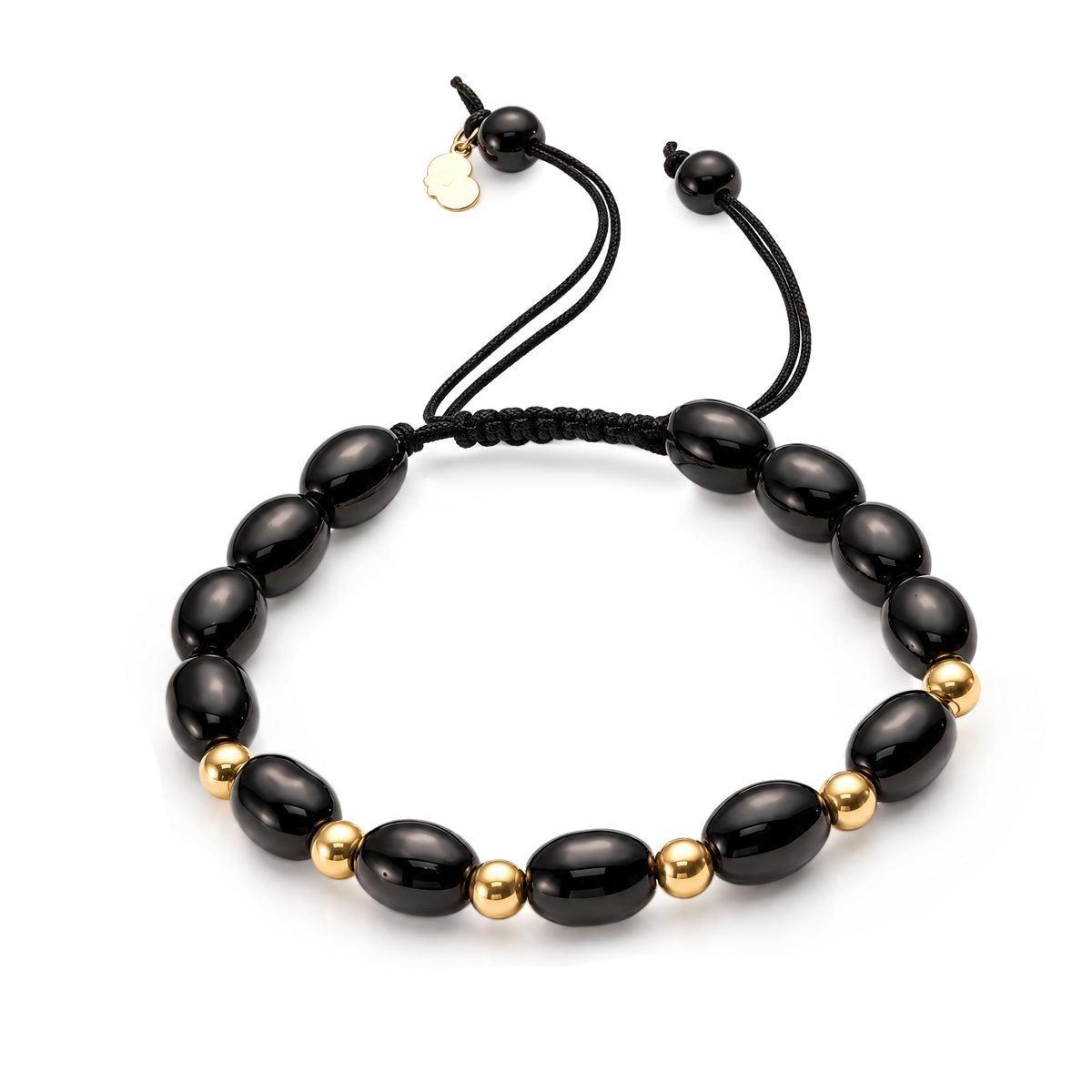 18K Gold Beads and Elongated Black Stones Men's Bracelet