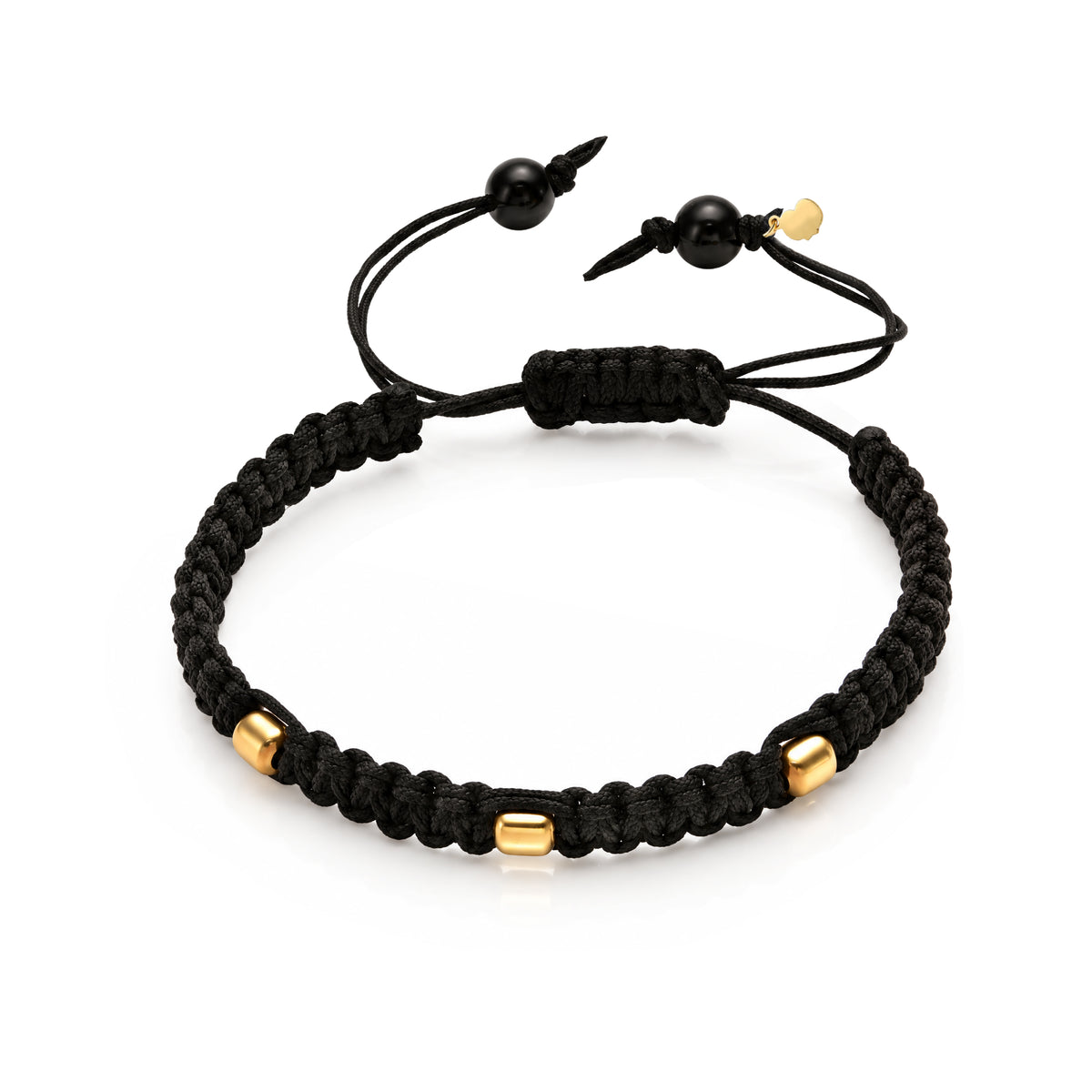 18K Elongated Gold Beads Black Braided Men's Bracelet