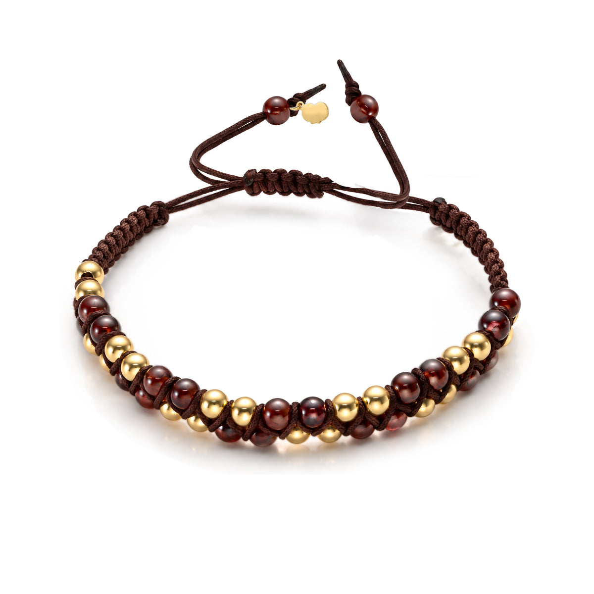 18K Gold Beads and Garnet Stones Men's Bracelet