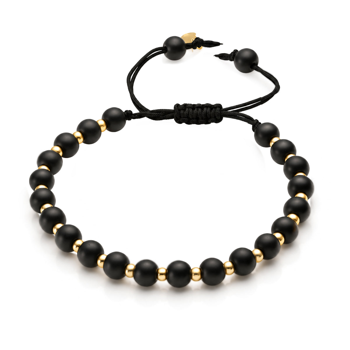18K Gold Beads and Black Matte Stones Men's Bracelet